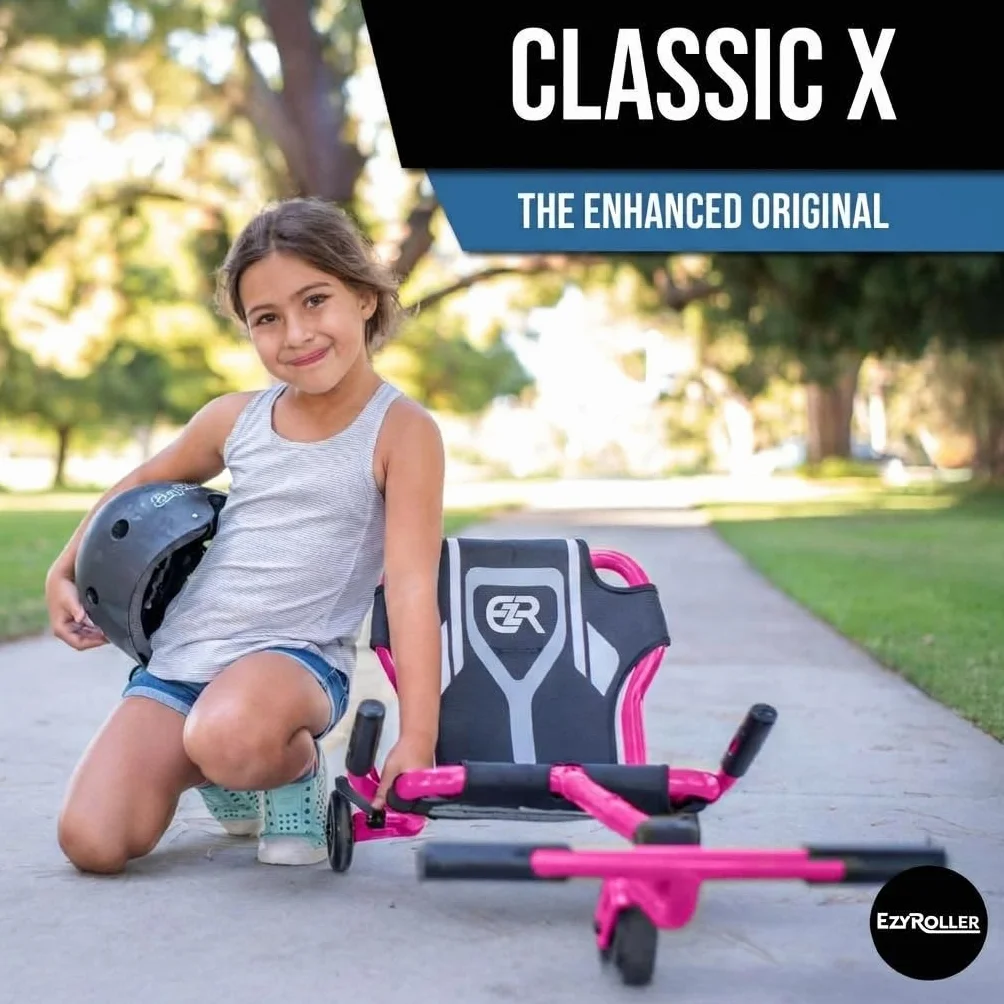 EzyRoller Classic X Kids Go Kart Drift Trike para niños 4-14 años 70 kg Triciclo Gokart rosa