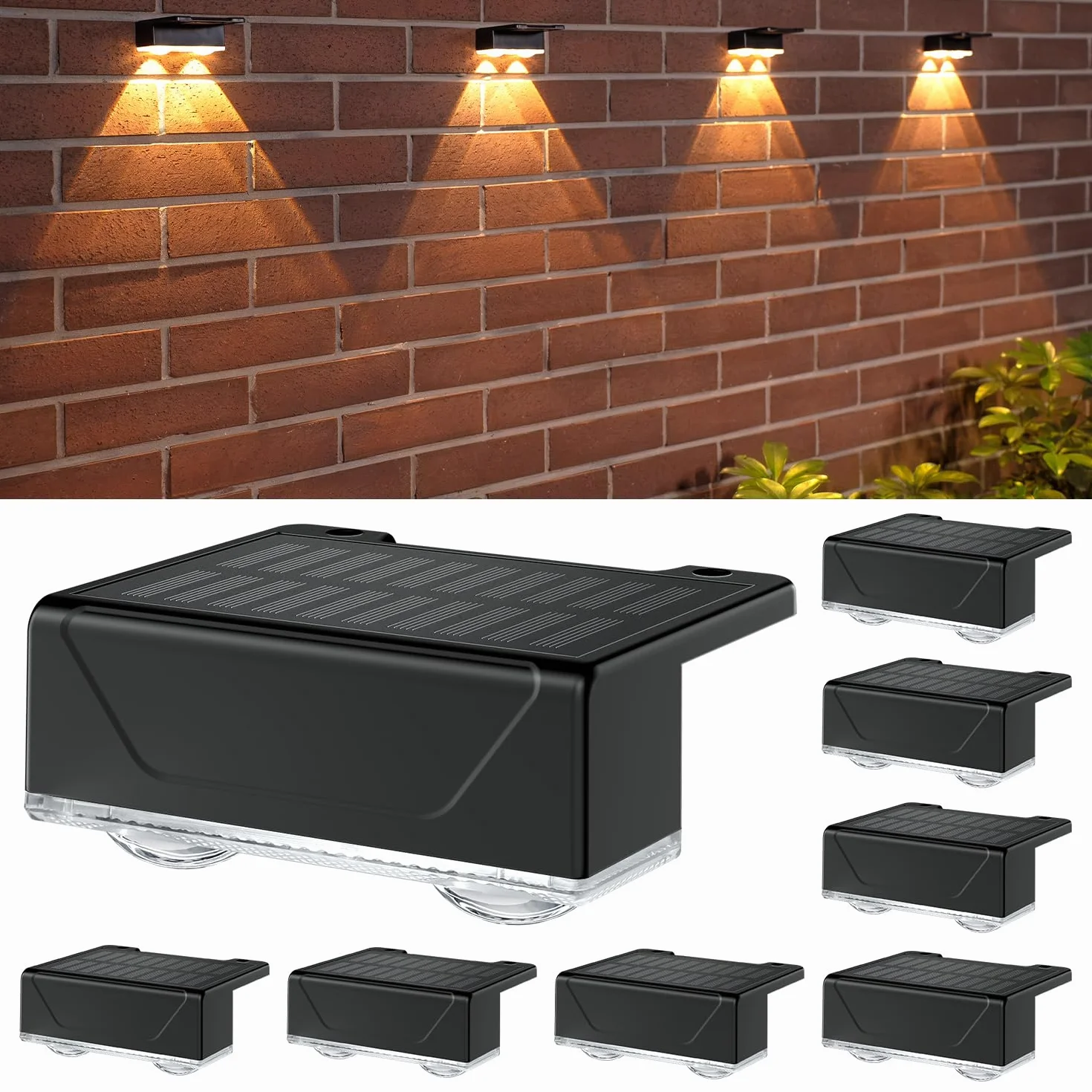 ELLASAY Aplique Solar Pared Exterior: 8 Modos de Iluminación Con RGB Solar Powered Lámparas - Impermeable IP65 - Luces Decoración de Jardín Patio Porche Valla Terraza (Lente-8 Pack)