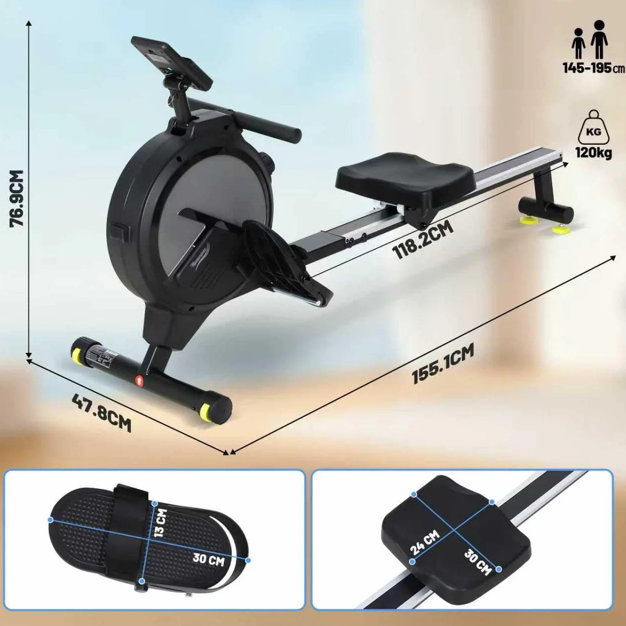 Máquina de Remo para casa, Máquina Remo casa con 16 Niveles de Resistencia, Pantalla LCD, Rowing Machine Magnético súper silenciosa, Nuevo Diseño, Mquina De Remo Profesional Gym En Casa