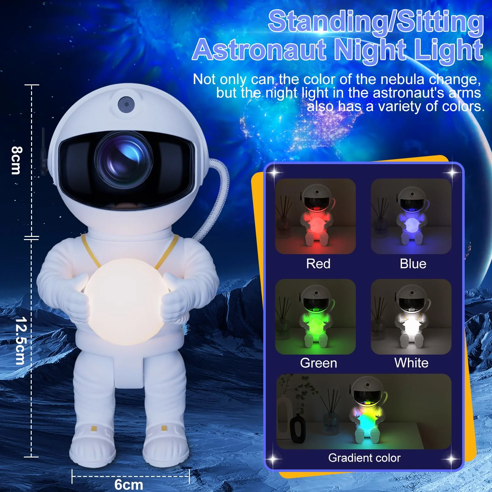 Proyector Estrellas LED Astronauta Galaxia 8 Modos Luz Rotación 360° Control Remoto Lámpara Proyección