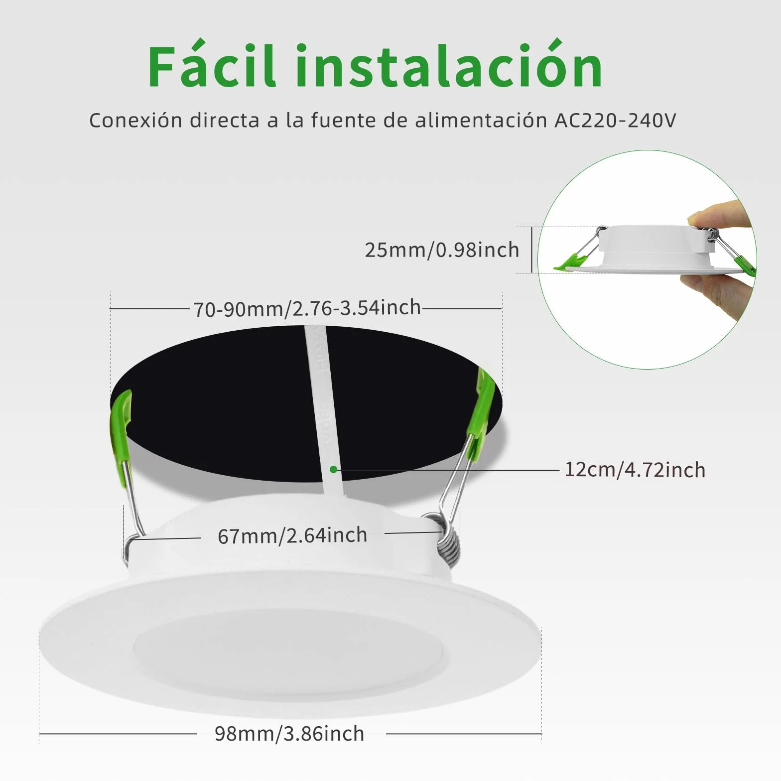 Foco Empotrable LED 5W 450LM 4000K IP44 70-90MM Ojos de Buey