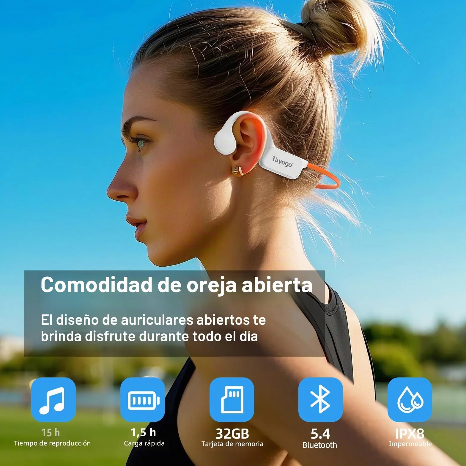 Tayogo Auriculares Natacion Bluetooth 5.4 Conduccion Osea IPX8 32 GB MP3 Blanco
