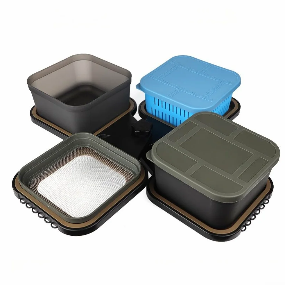Caja de almacenamiento de cebo de pesca, juego de caja de aparejos compacta con recipientes de 600 ml y 1600 ml para boilies, aparejos de pelo y equipo pequeño, organizador ABS impermeable para pesca