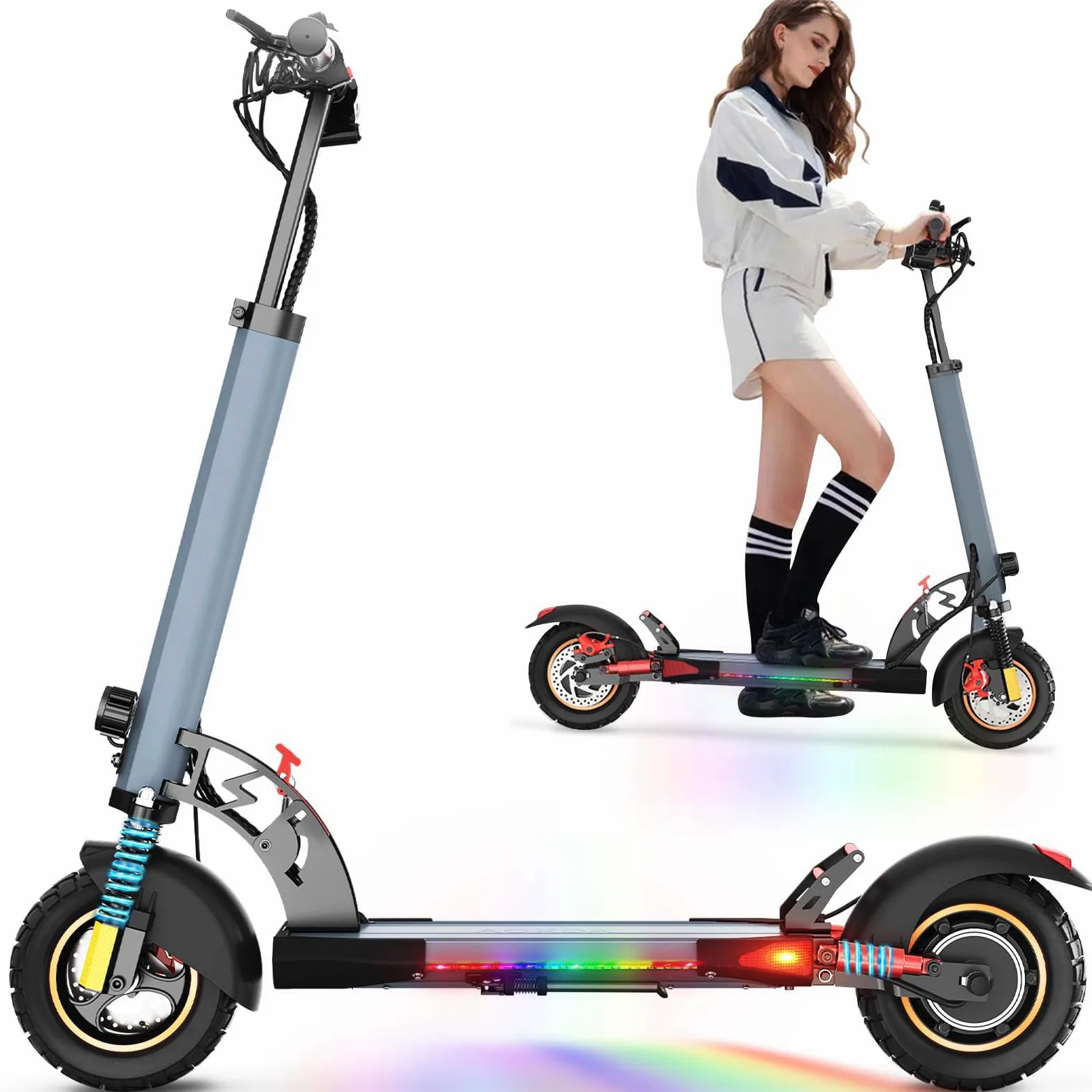 Patinete Eléctrico 500W, Batería 48V/12.5Ah, Autonomía 25-30KM, Velocidad Máx 25KM/H, Freno de Disco Doble Delantero y Trasero, Neumáticos de Aire 10", Plegable de Aluminio, Carga Máx 120KG, para Desp
