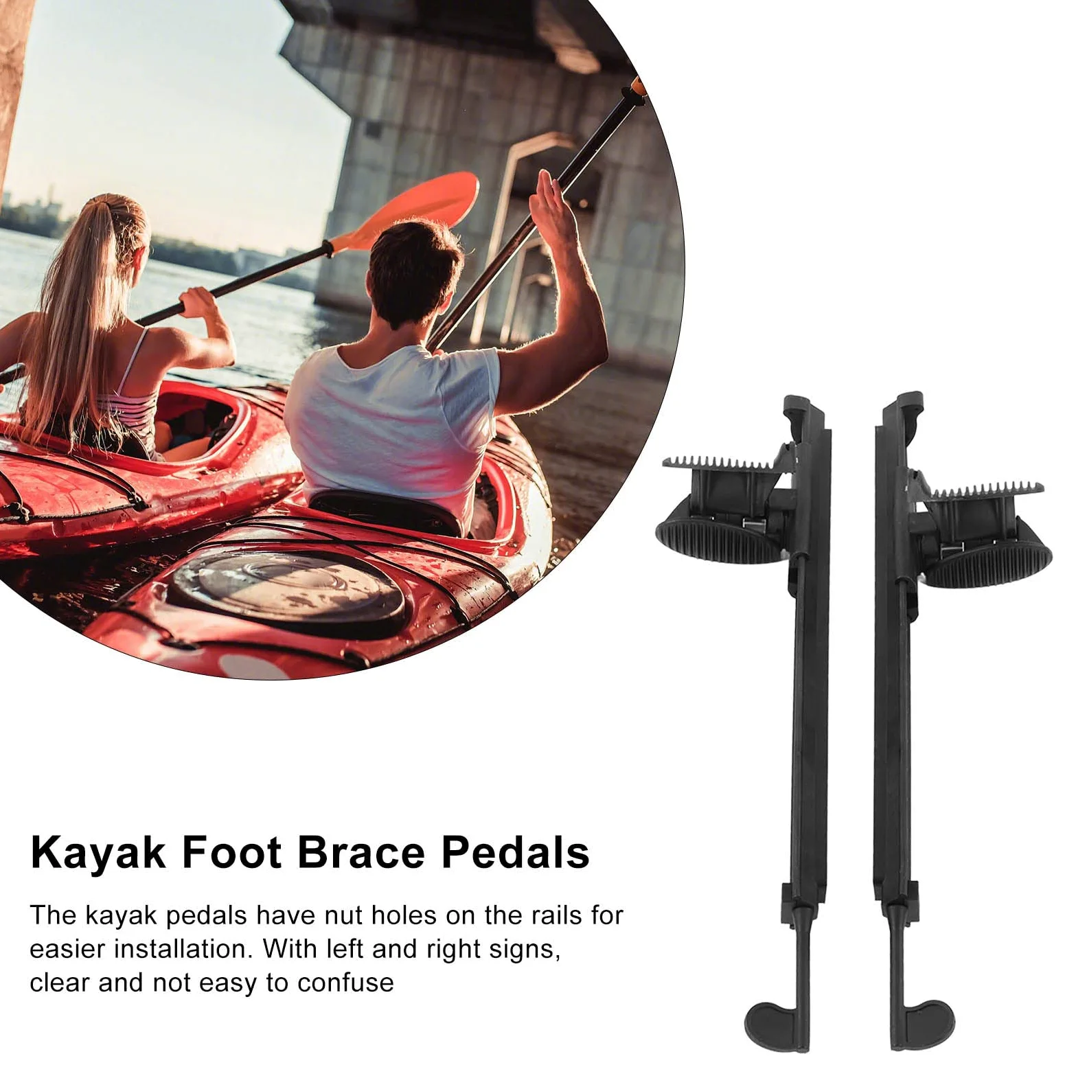 Clavijas de Kayak, Ajustables con Indicadores Izquierdo y Derecho, Pedales Soporte de Nylon 2 Unidades, for Navegación Recreativa, Pesca en Agua Dulce y Deportes Acuáticos