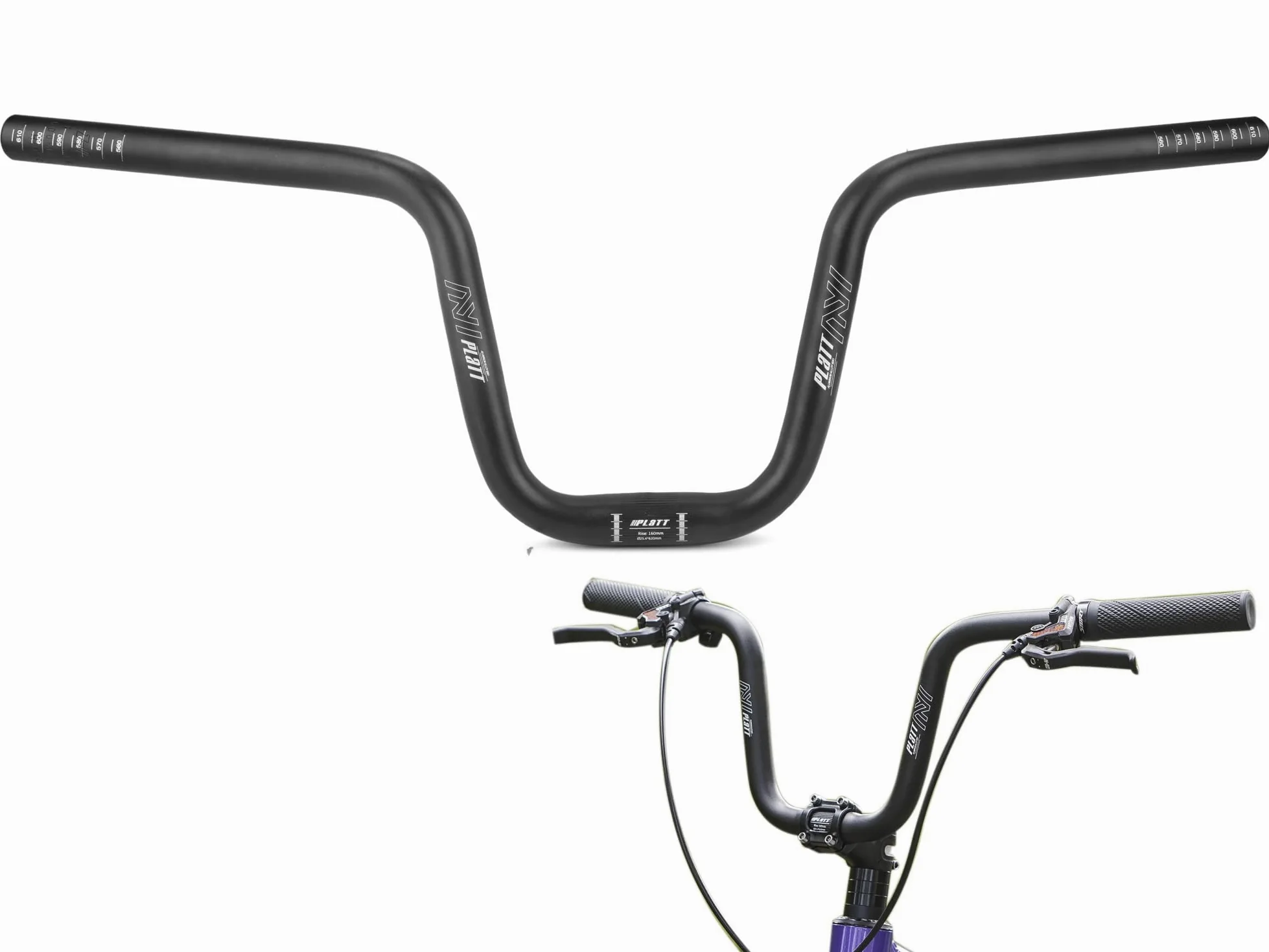 PLATT Manillar de bicicleta 25,4/31,8 * 620/780, manillar elevador de bicicleta de montaña de aleación de aluminio ligero, ideal para MTB (25,4mm-620mm, 160mm Rise)