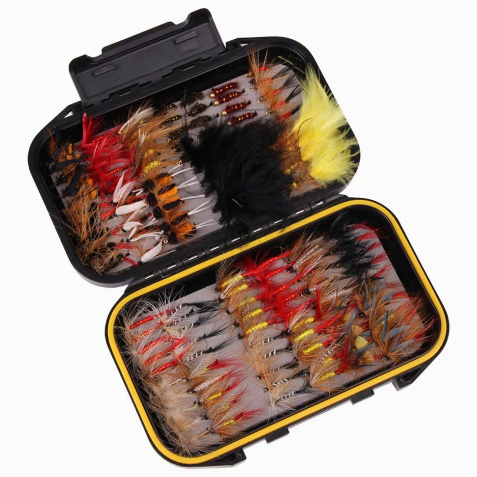 Lixada 40/72/100/120 Uds.,Moscas de Pesca con Mosca, Señuelos de Trucha,Señuelos de Pesca Artificiales,Cebo con Caja de Moscas Impermeable