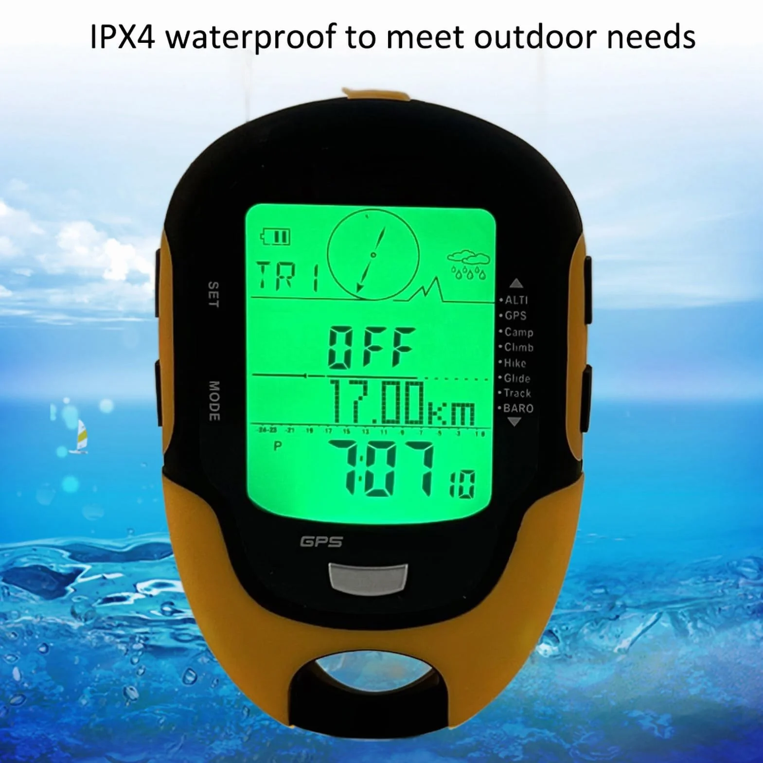 Keenso Altímetro, Barómetro, Termómetro Digital Multifuncional Brújula USB Recargable con Linterna LED Otras Herramientas y Accesorios de Pesca