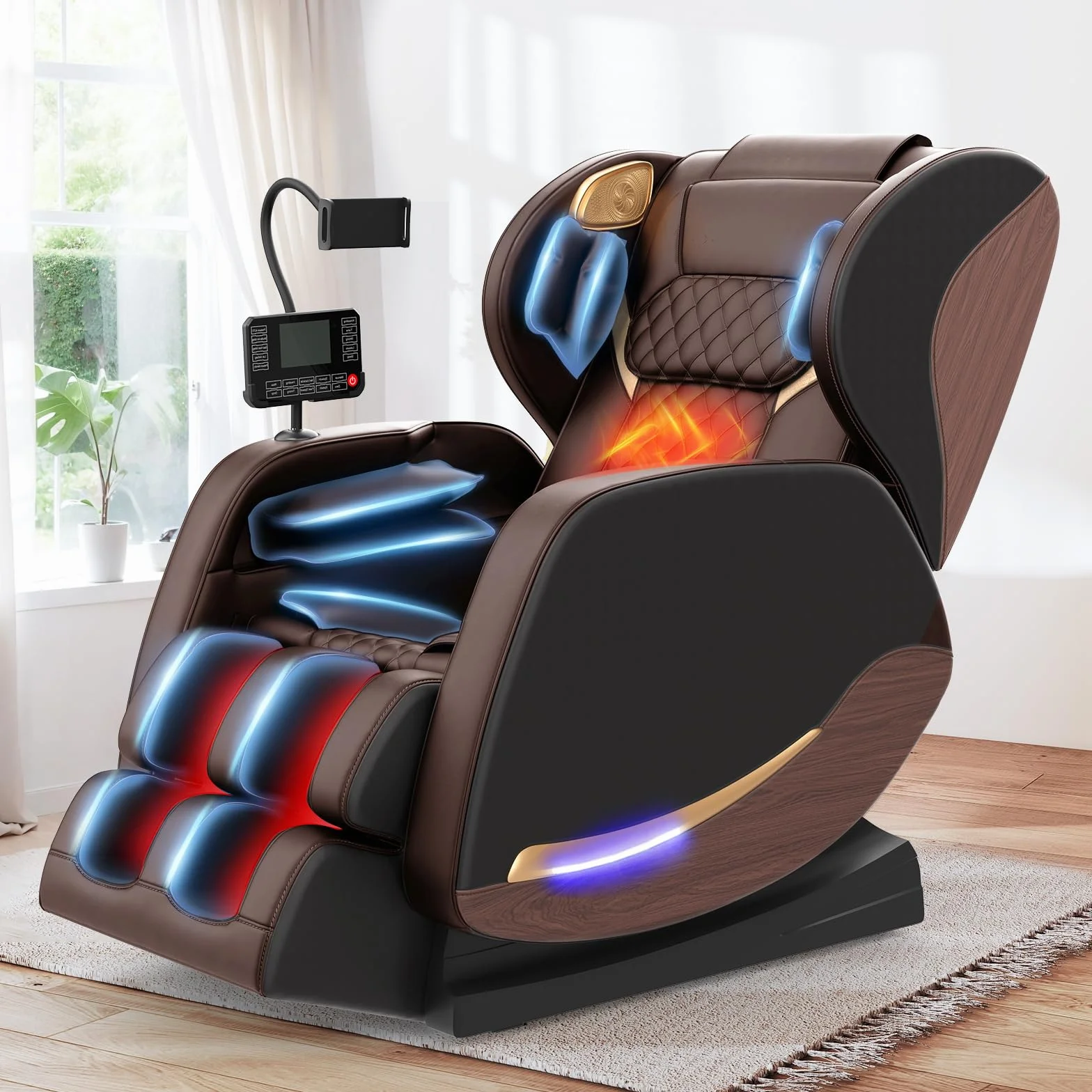 Sillón de Masaje Reclinable de Cuerpo Completo con 14 Rodillos, 8 Bolsas de Aire, Calefacción y Bluetooth