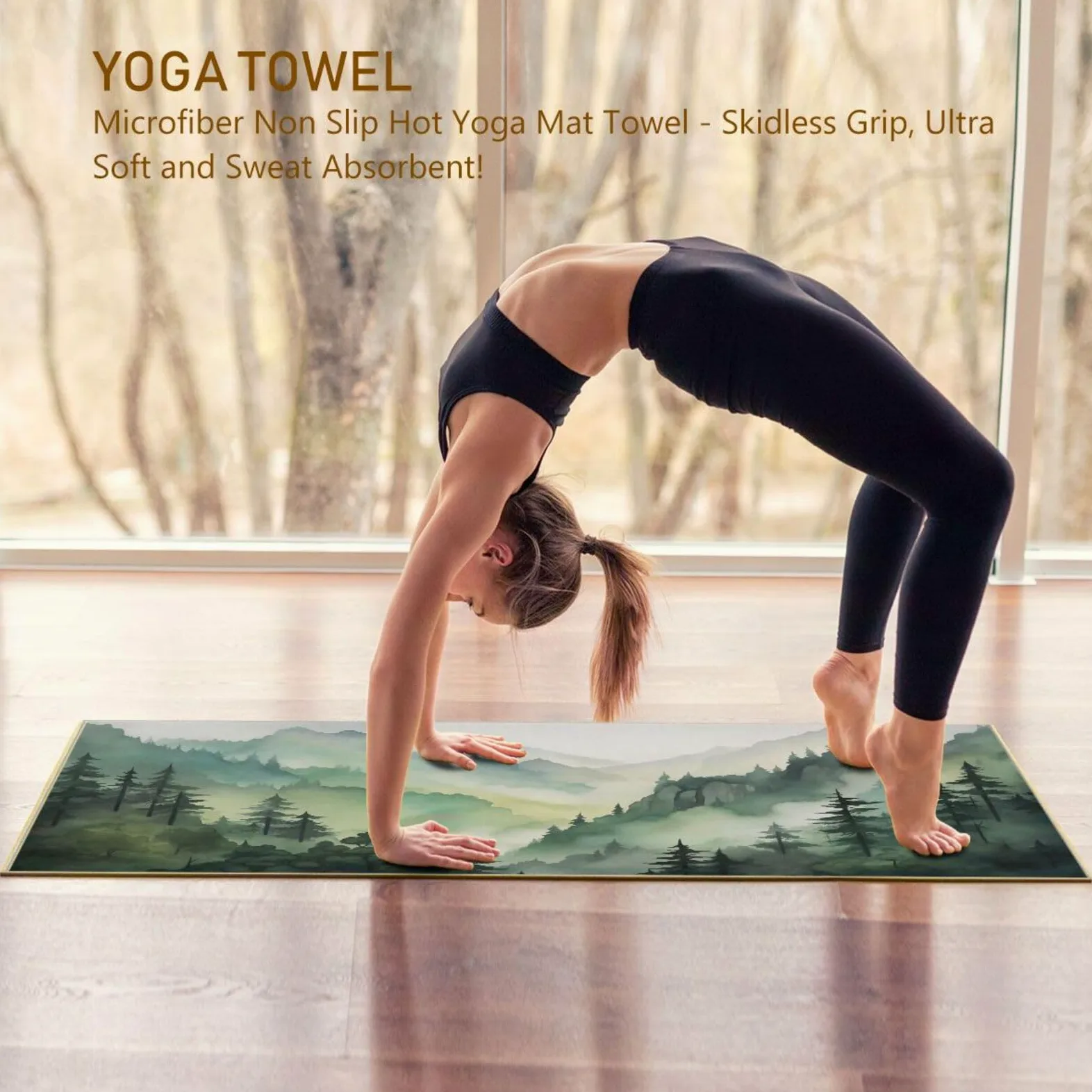Toalla para esterilla de yoga, toalla de yoga antideslizante, absorbe el sudor y antideslizante, ligera y fácil de viajar, adecuada para yoga caliente, pilates y fitness, patrón de mapache de