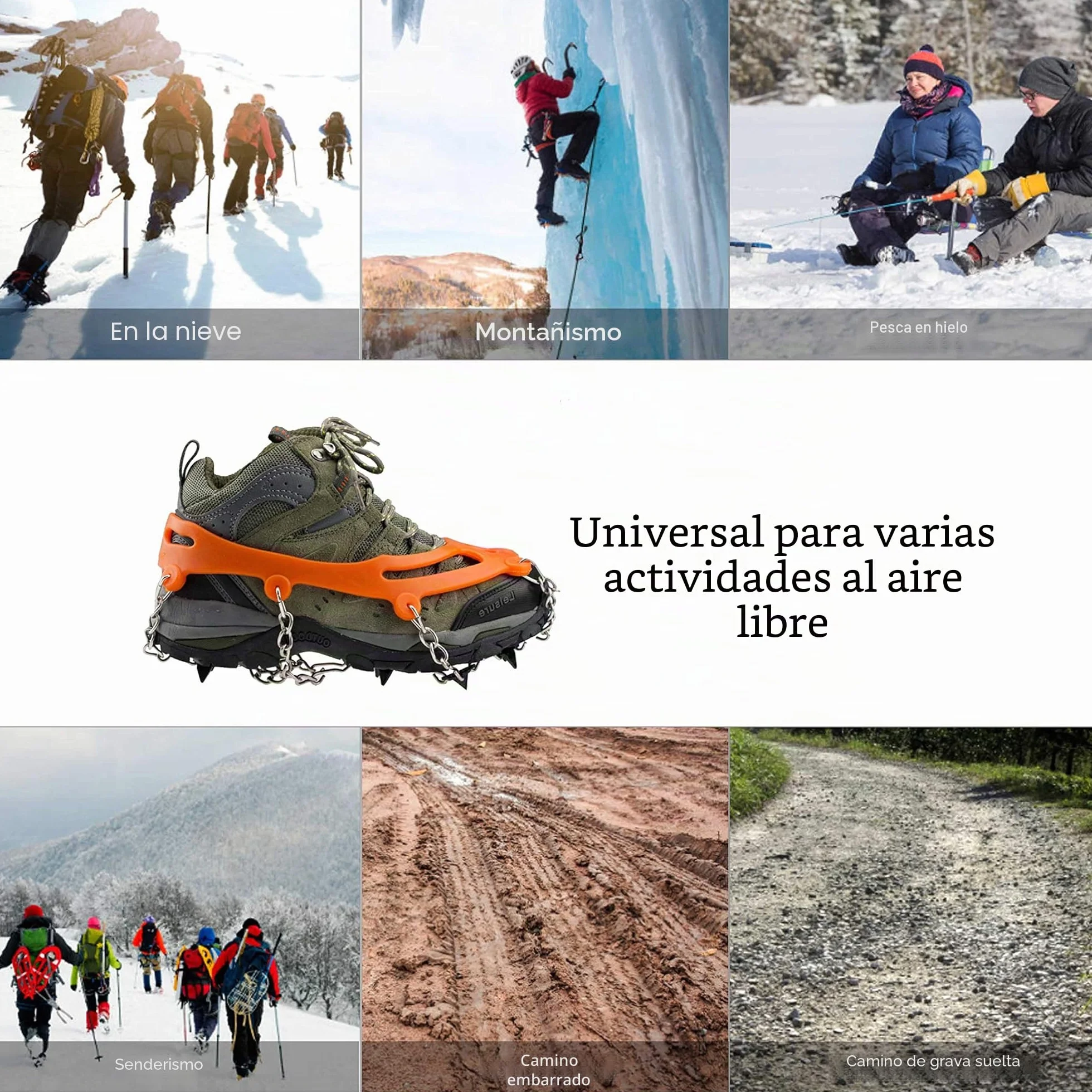 Crampones auténticos Puntas de Acero Inoxidable y Silicona Duradera, antideslizamiento, crampones de Hielo, crampones de Nieve para Caminar, Senderismo, Alpinismo en Invierno