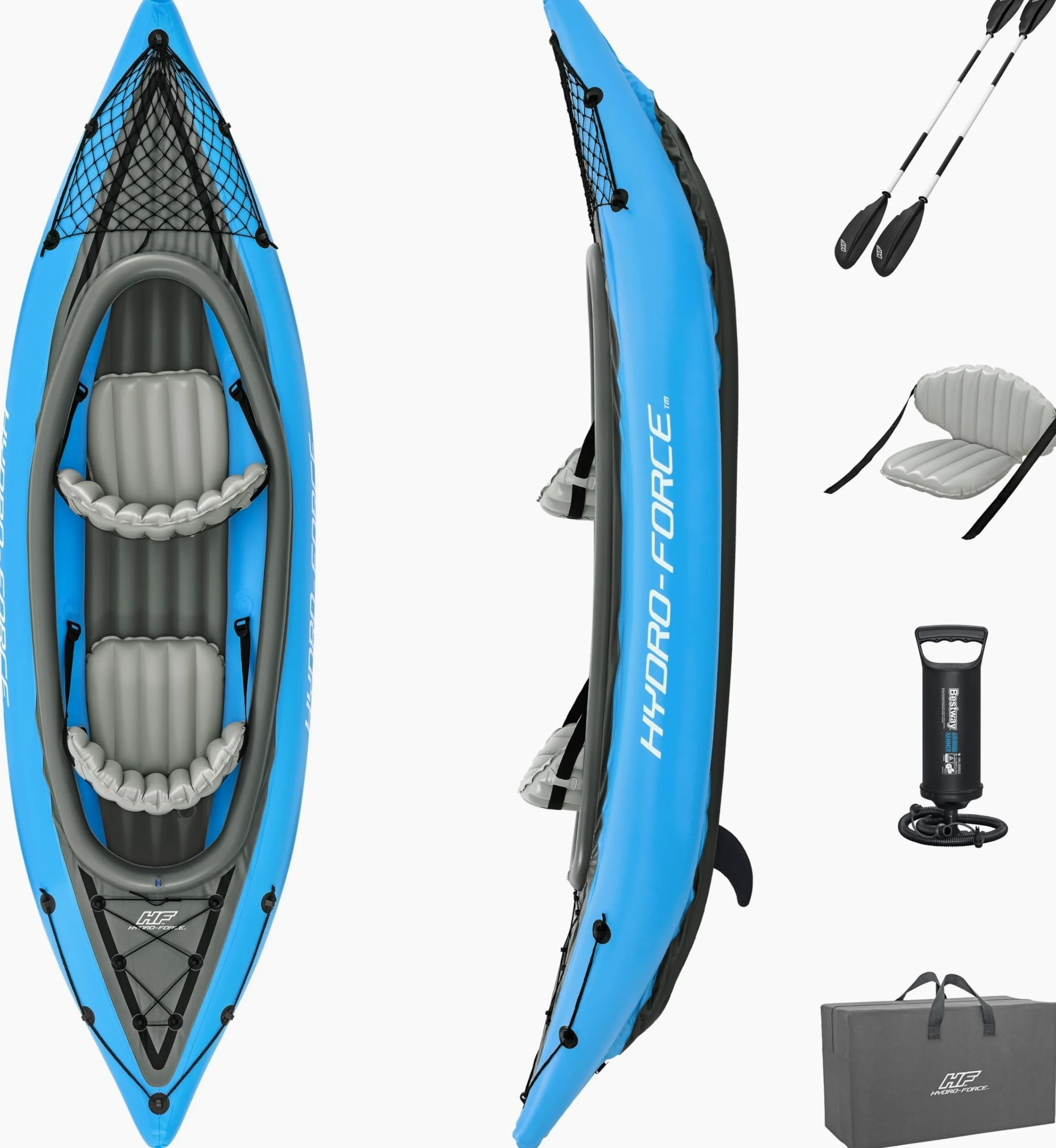 Hydro-Force Ventura Elite X1 - Juego de kayak inflable de 9 pies 2 pulgadas x 34 pulgadas, se adapta a 1 adulto, incluye barco, paleta de aluminio, bomba de mano, aletas, asiento, bolsa de engranajes,