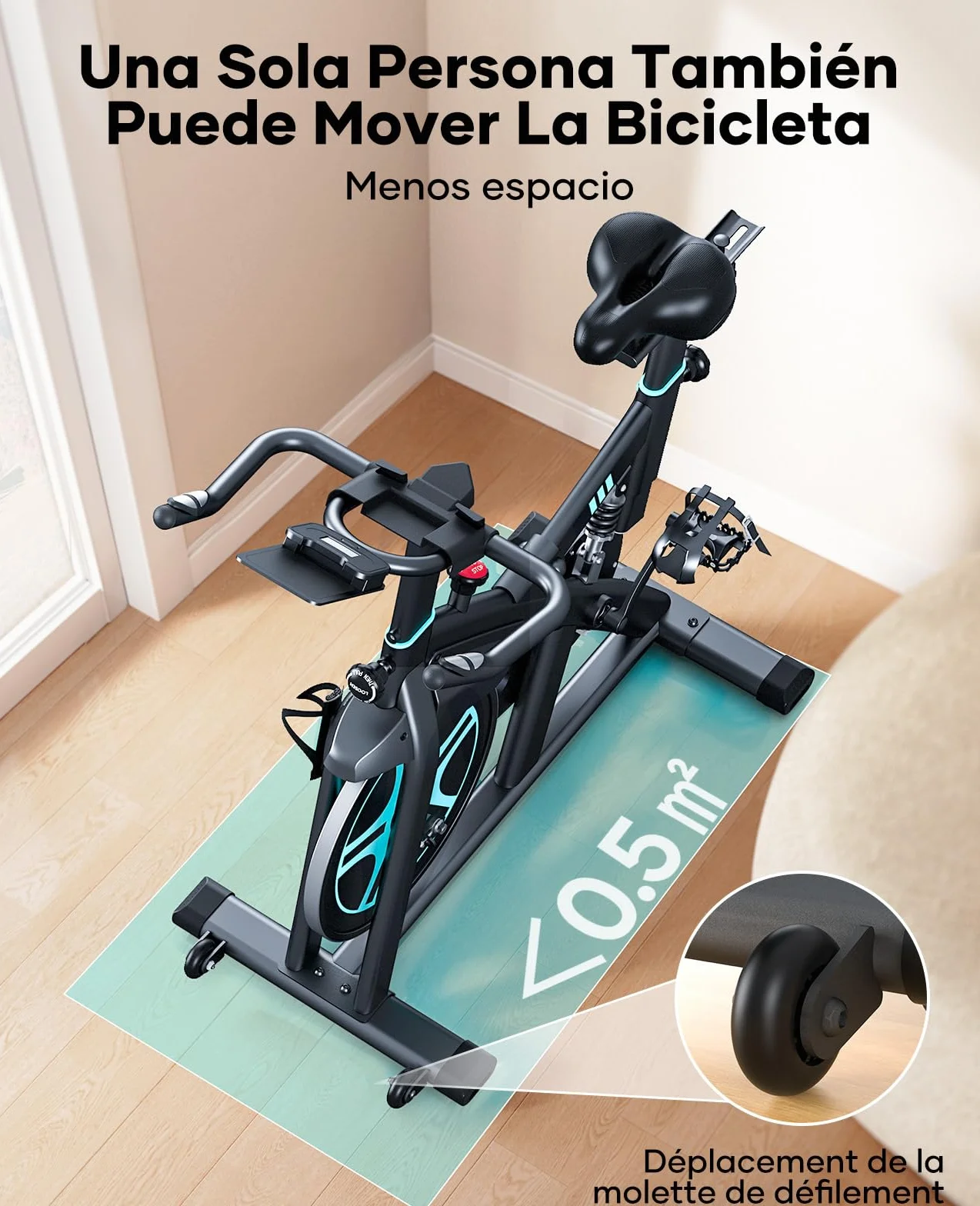 Toputure Bicicleta Estática para Uso DoméStico con APP y Volante 15KG, Muelle Amortiguado para Absorción de Impactos, Bicicleta de Spinning Magnética para Interior, Fitness y Cardio en Casa, MAX 160KG