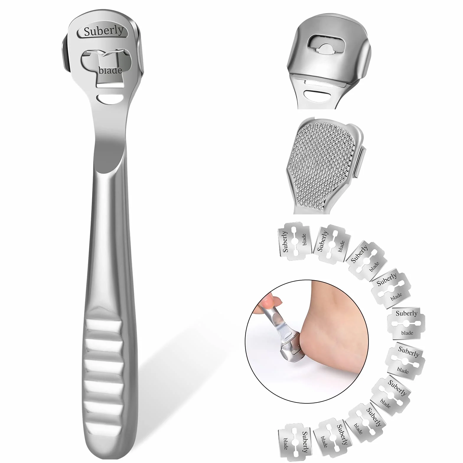 URAQT Eliminador de Callos y Callosidades, Raspador de Pies con 10 Cuchillas, Acero Inoxidable