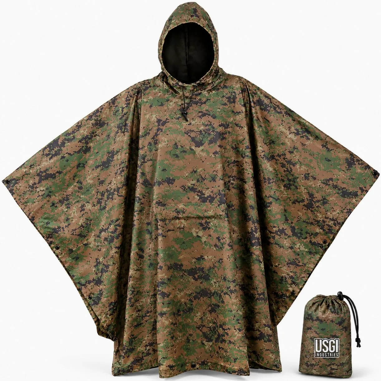 USGI Industries - Poncho de estilo militar multiusos, material ripstop (antidesgarro), de camuflaje, para lluvia