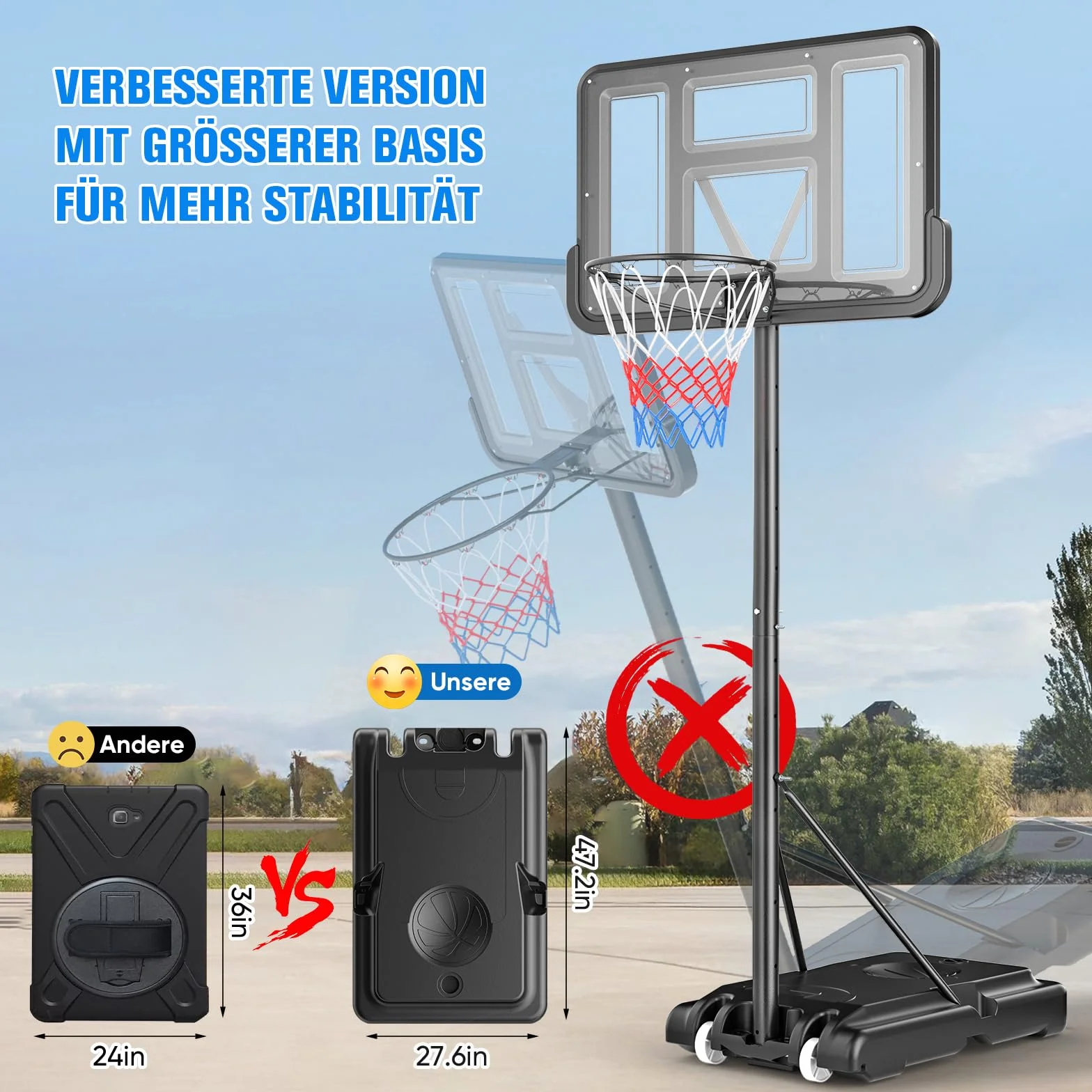 Canasta de Baloncesto para Exteriores Soporte Ajustable 128-305 cm para Niños Adolescentes Adultos Patio Trasero Interior