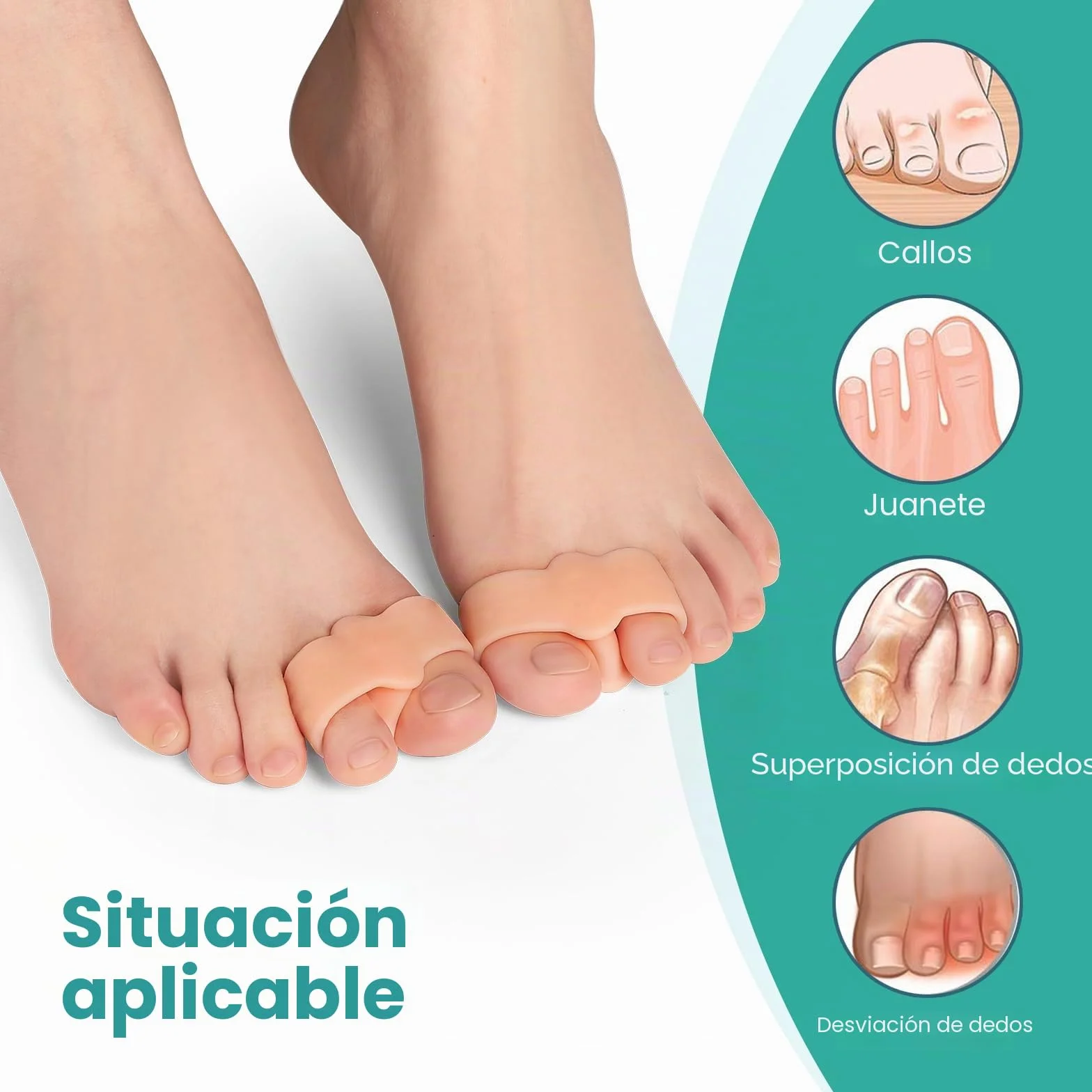 Separadores de dedos grandes Welnove 12 unidades con 2 trabillas para dedos superpuestos beige