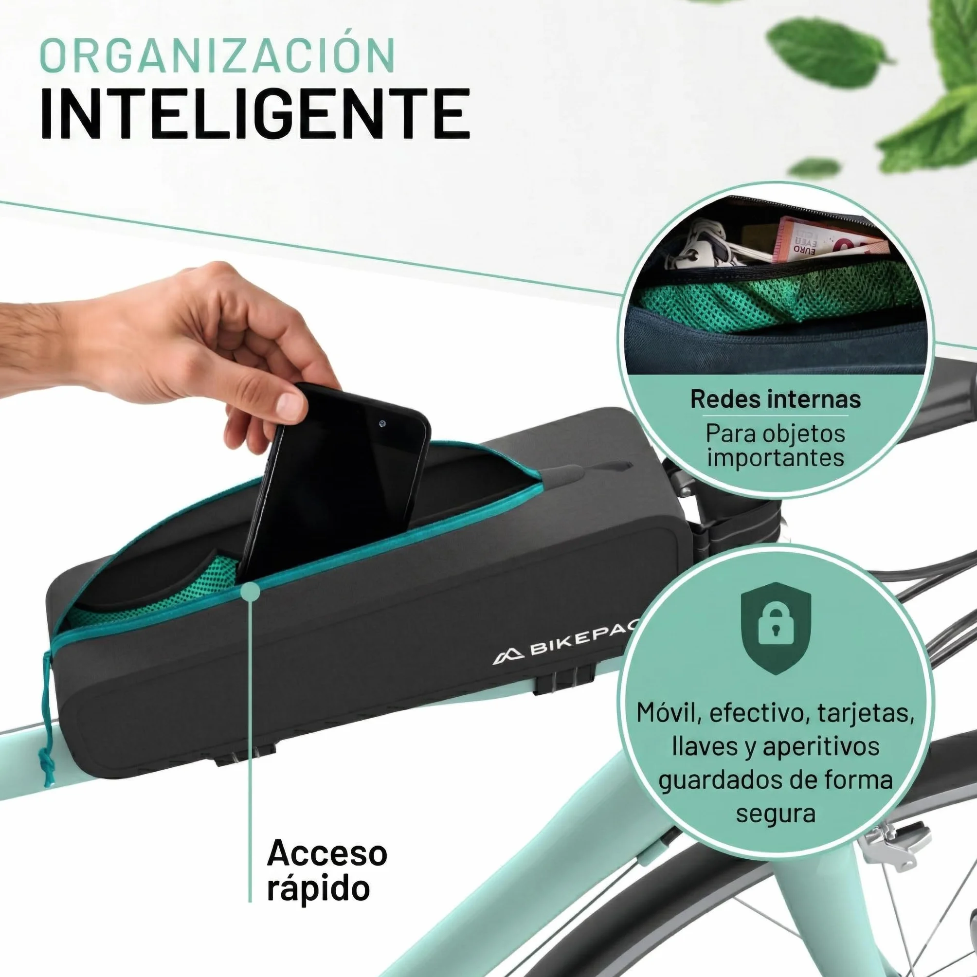 BIKEPACK Bolsa para tubo superior para bicicleta - Bolsa de tubo superior - Accesorios para bicicleta Gravel Bike - 100% impermeable