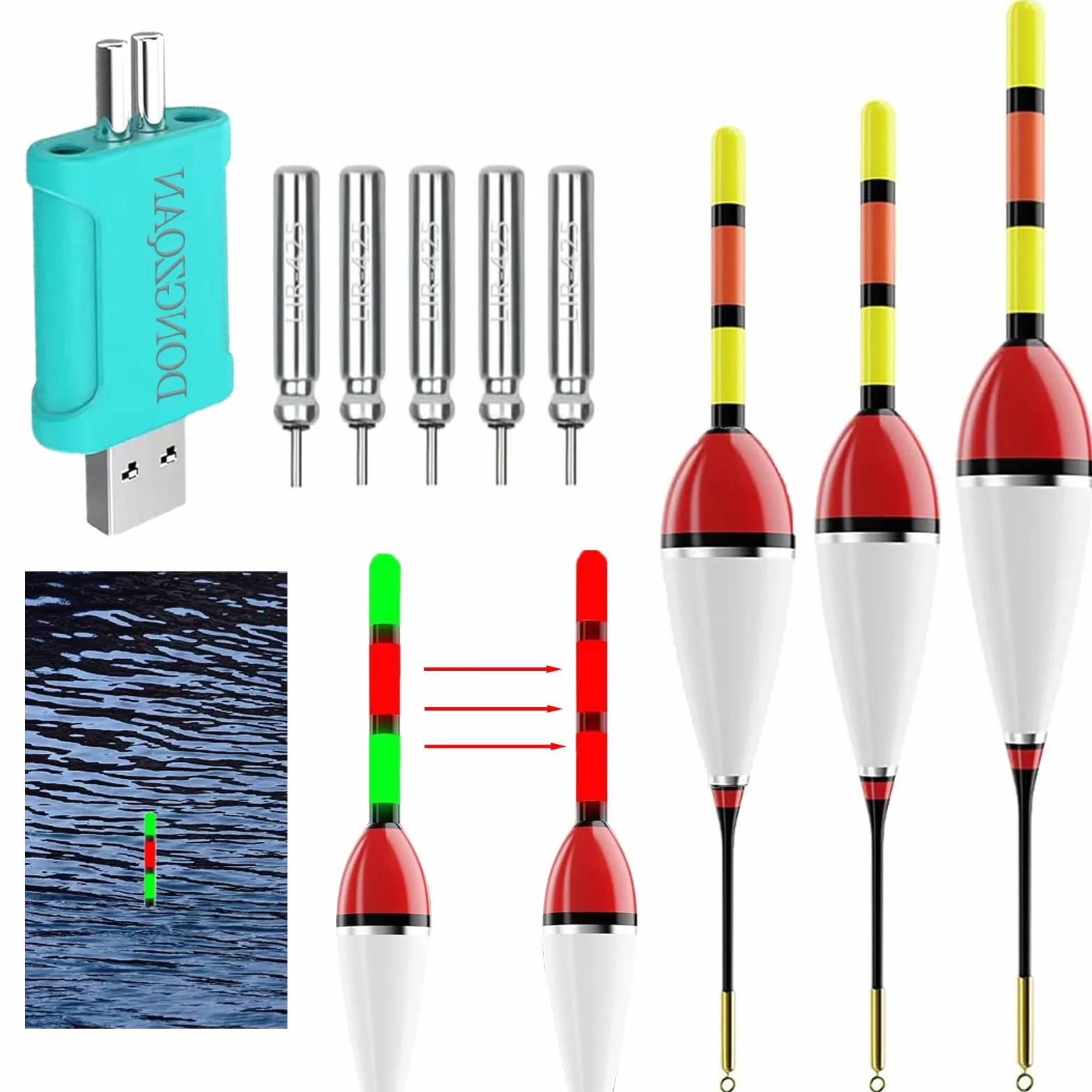 DONGZQAN 3 piezas de flotadores LED para pesca con indicador de picada, flotadores LED luminosos, set de accesorios de pesca con indicador de picada, flotadores para pesca, set de flotadores con
