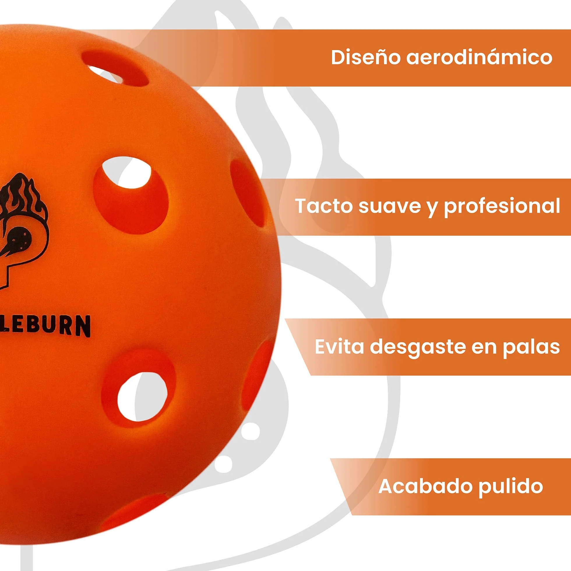 BurnCourt 40 - Bolas Pickleball Naranja Neón Pack de 6 Pelotas para Juego Exterior Outdoor 40 Agujeros Rebote Alto y Preciso con Bolsa y Pickers para Todos los Niveles
