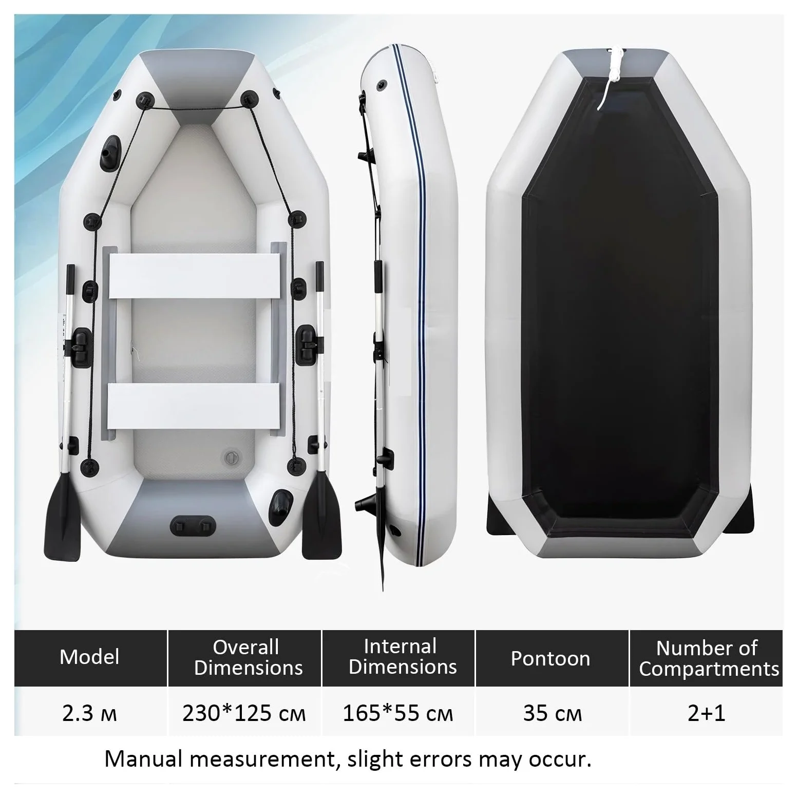 Barco de Pesca Inflable en Kayak: embarcación Deriva Gris Brillante for 2 Personas for Pescadores