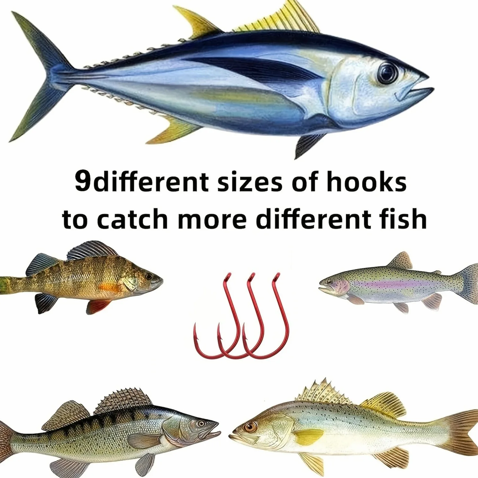 Anzuelos de Pesca 180 Juegos de Cajas anzuelos Pesca Pulpo Rojo, con 9 Modelos Diferentes, Cada Modelo Contiene 20