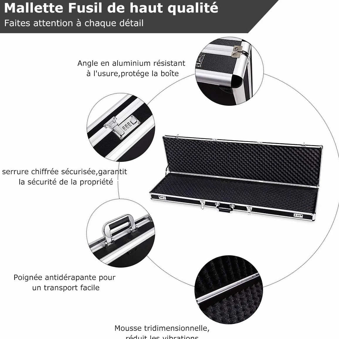 GOPLUS Estuche para Rifle, Estuche de Aluminio para Arma Larga, Estuche para Rifle con 2 Cerraduras de Combinación, Caja Impermeable Protectora, Transporte Práctico, 134 x 35 x 12CM