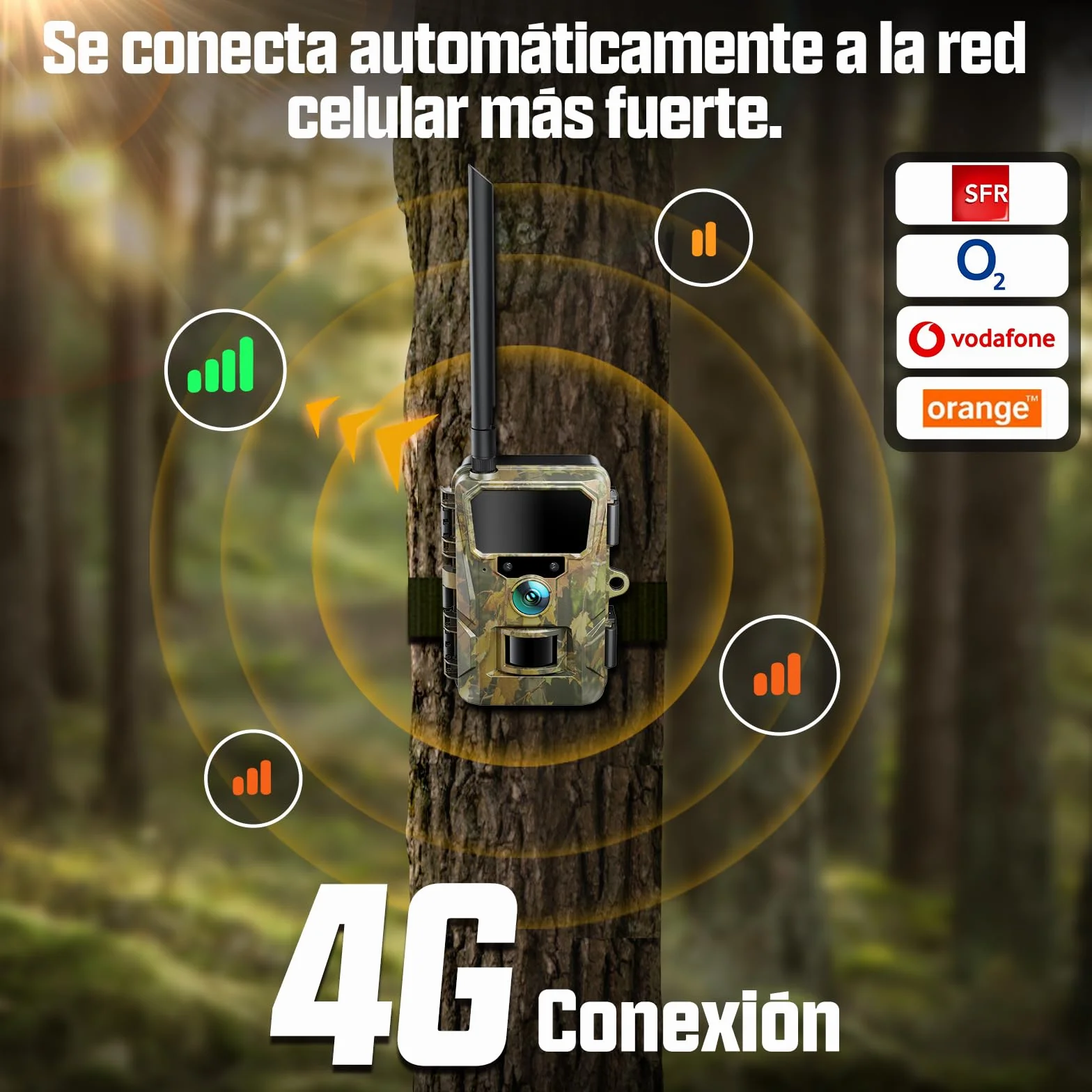 CEYOMUR 4G LTE Cámara de Caza Solar con SIM y TF 64GB, 48MP Cámara Fototrampeo Nocturna con Live View HD, Batería 5200mAh, Alertas al Móvil y Control por App, Detección de Movimiento 0,2s, IP66
