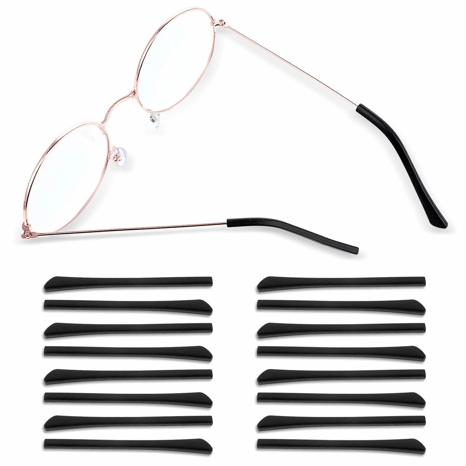 Fundas de silicona para gafas antideslizantes, 8 pares, negro