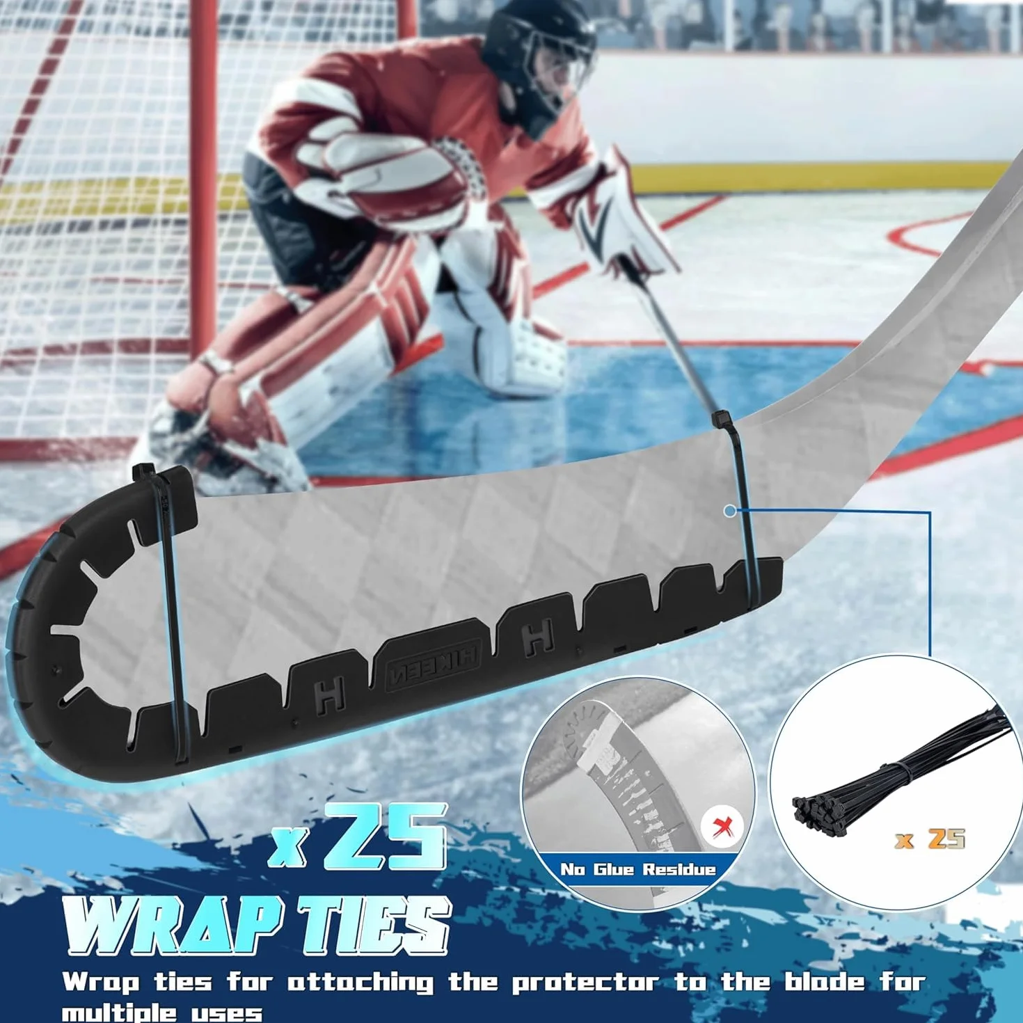 BOOSTEADY Protector de hoja con 25 lazos envolventes, protector de hoja de hockey resistente al desgaste para entrenamiento fuera del hielo, hockey callejero, hockey sobre hielo universal, apto para