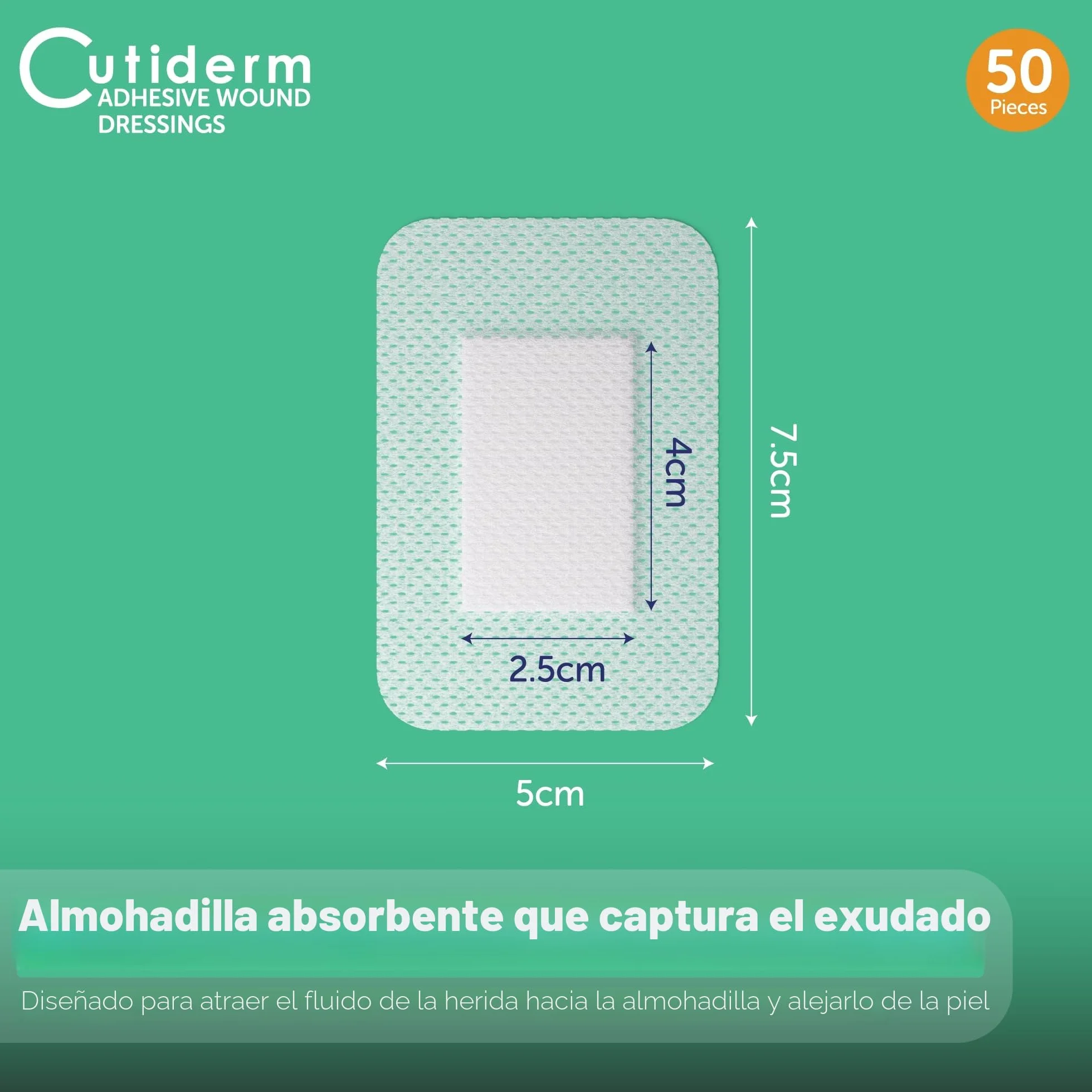 Cutiderm Apósito adhesivo estéril para heridas 5 cm x 7,5 cm caja 50