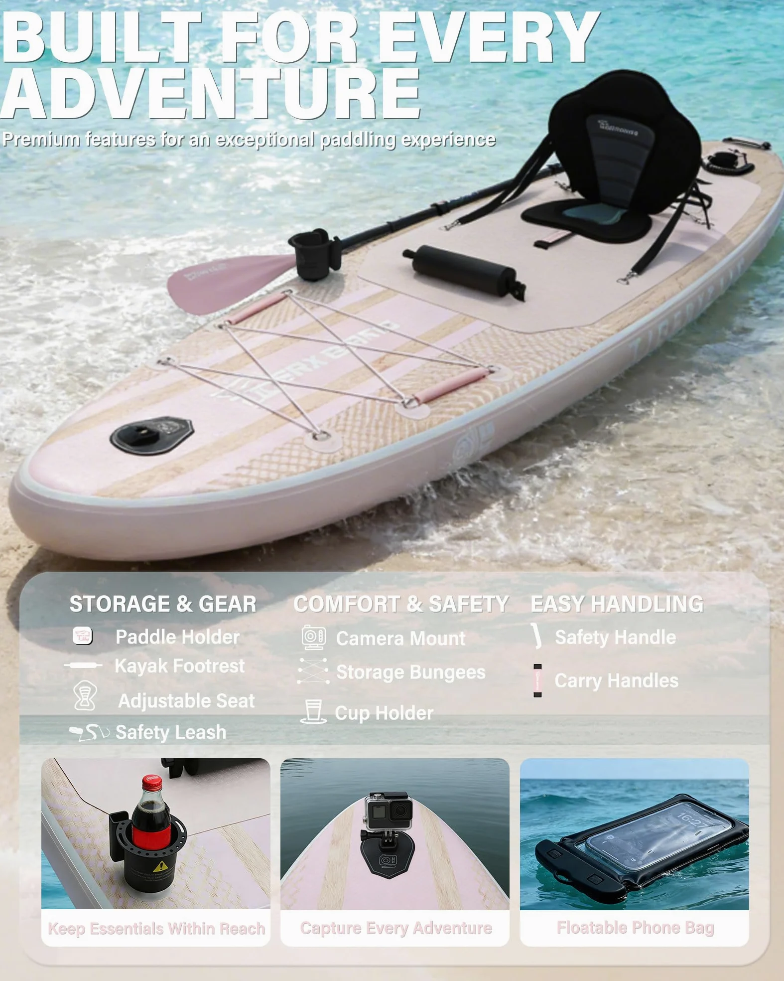 TIGERXBANG Tabla Paddle Surf Hinchable, Stand Up Paddle Board para Adultos/niños, Kit Completo de Surf ISUP, Rosa/Verde