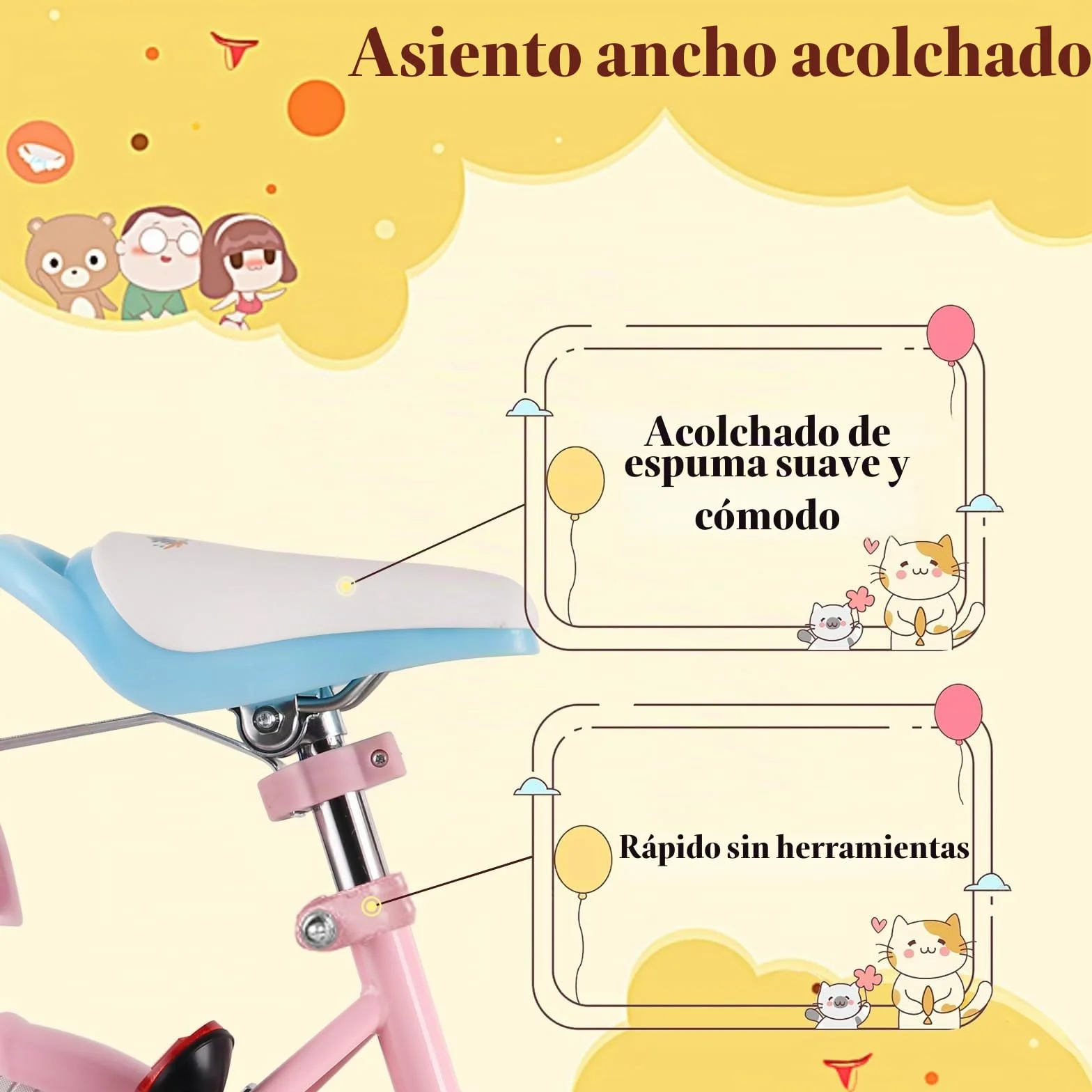 RULLY Daisy Bicicleta Niño 12 14 16 Pulgadas para Niñas de 2 a 7 Años - Bicicleta Princesa con Asiento Muñeca, Ruedas, Cesta y Cintas, Multicolor