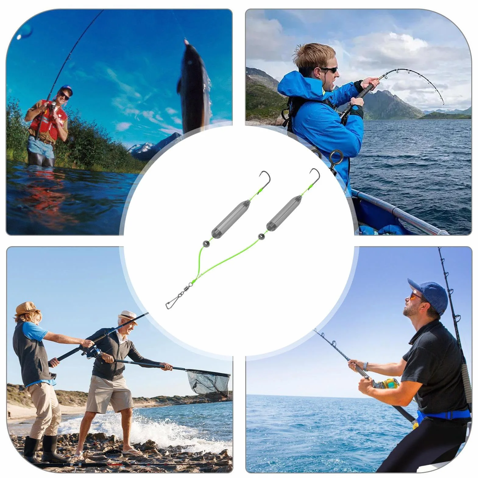 Montajes de fondo para pesca en el mar,Montajes para perca en el mar y el río | Flotadores cebo doble anzuelo invertido anti-enganche para río Muelle Pesca Costera Perca