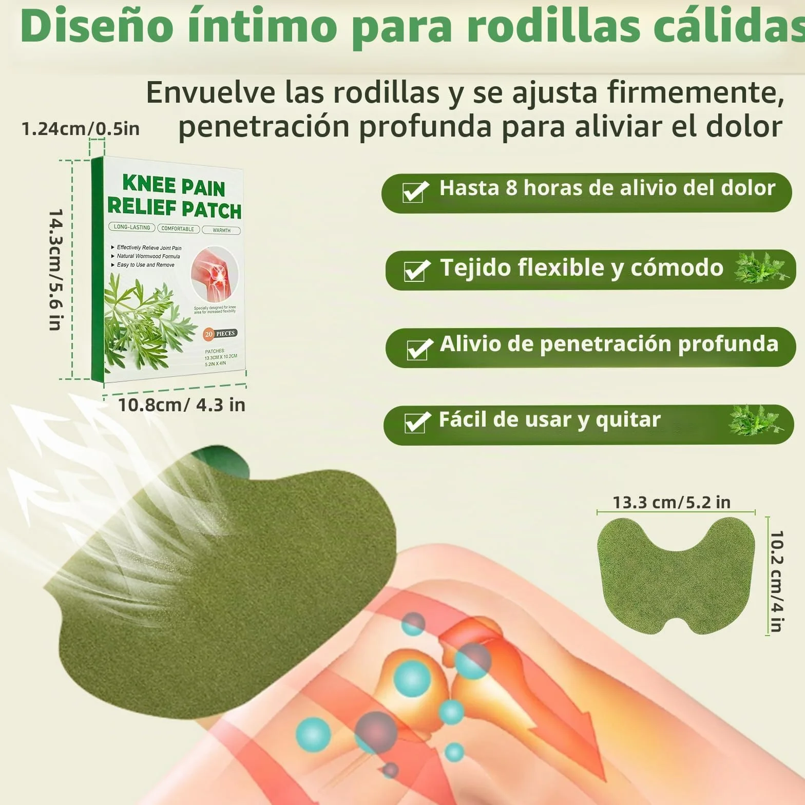Holilo Parches para Aliviar el Dolor de Rodilla, 40 Parches de Ajenjo para Inflamación
