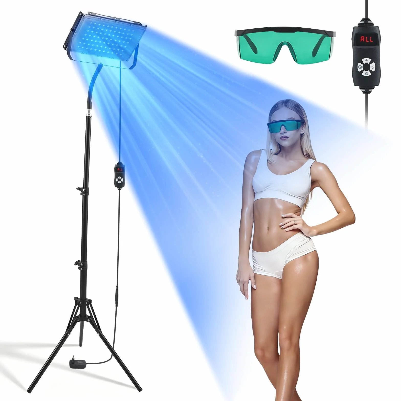 Lámpara de Bronceado 460nm 50W 225 LEDs Solarium Hogar 5 Niveles Luminosidad 4 Temporizadores Altura Ángulo Ajustables Rostro Cuerpo