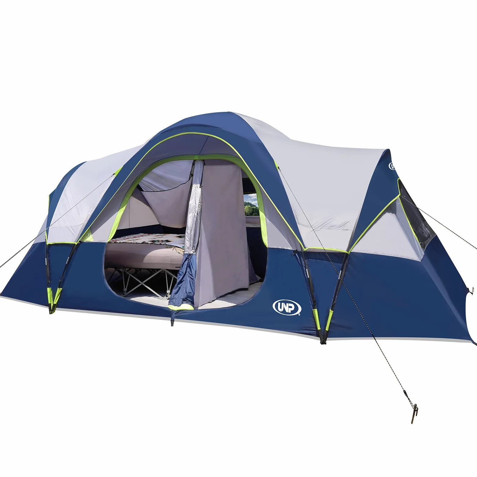 UNP Tienda de Campaña 10 Personas, Tienda Familiar Grande Impermeable 1500 mm PU, 549 x 274 x 198 cm, 2 Habitaciones con Separador, 5 Ventanas de Malla, Altura para Estar de Pie