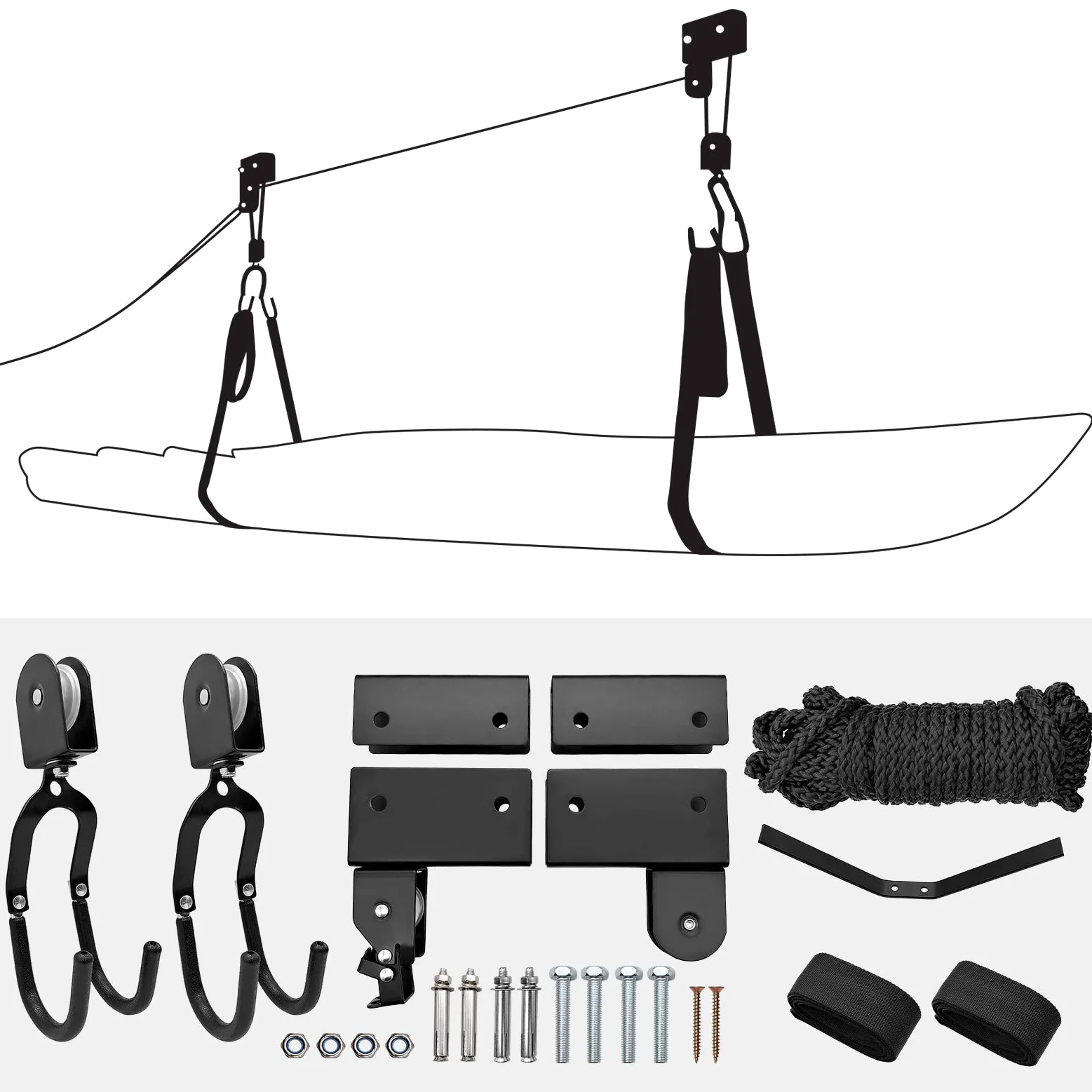 Elevador de Techo para Kayak y Canoa, Elevador de Kayak Conde polea Colgante, Soporte de Techo para Kayak, Soporte de Techo para Tabla de Remo, de polea Resistente,
