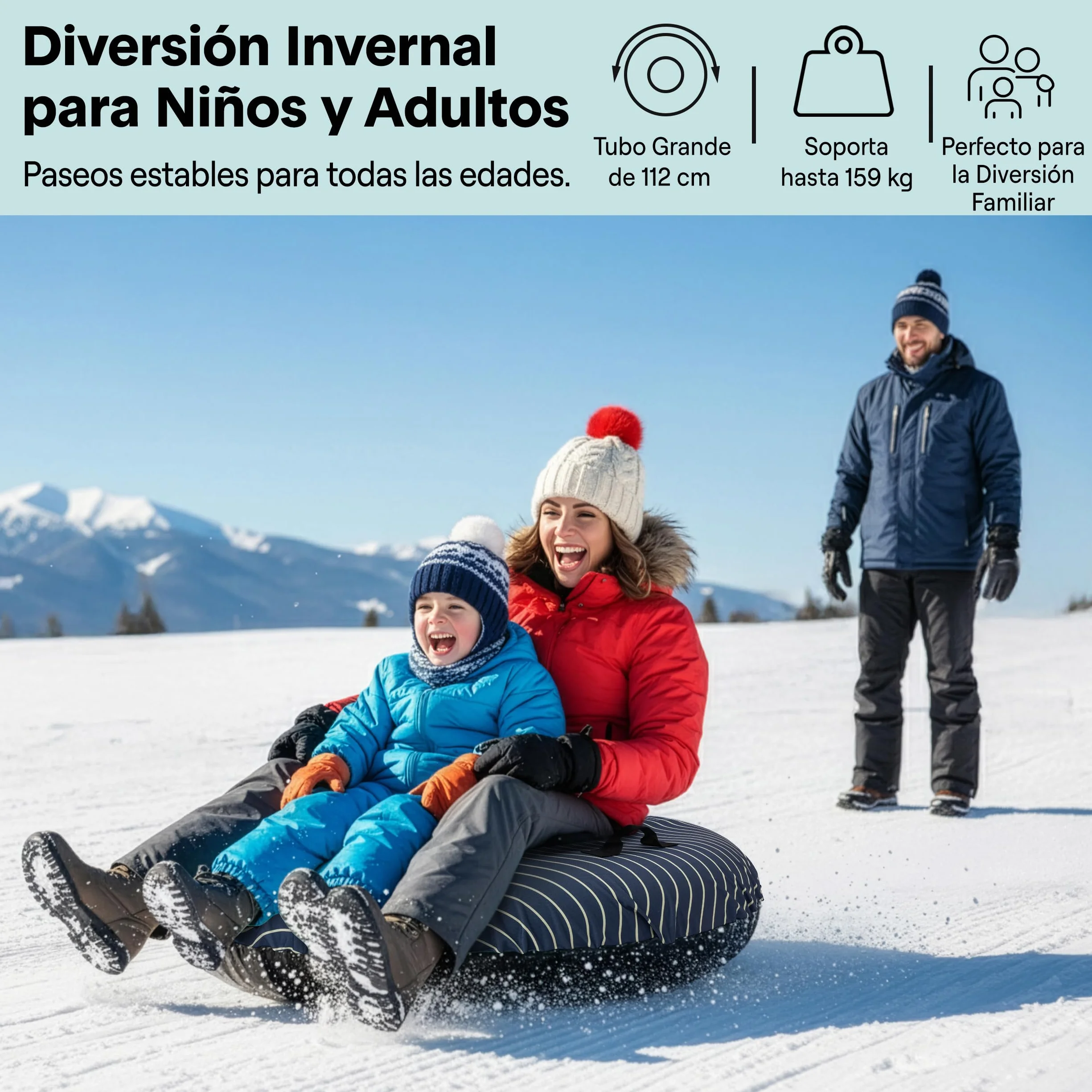 SereneLife Snowtube 101/112/122 cm Trineo Inflable para Niños y Adultos con Base de Plástico Resistente