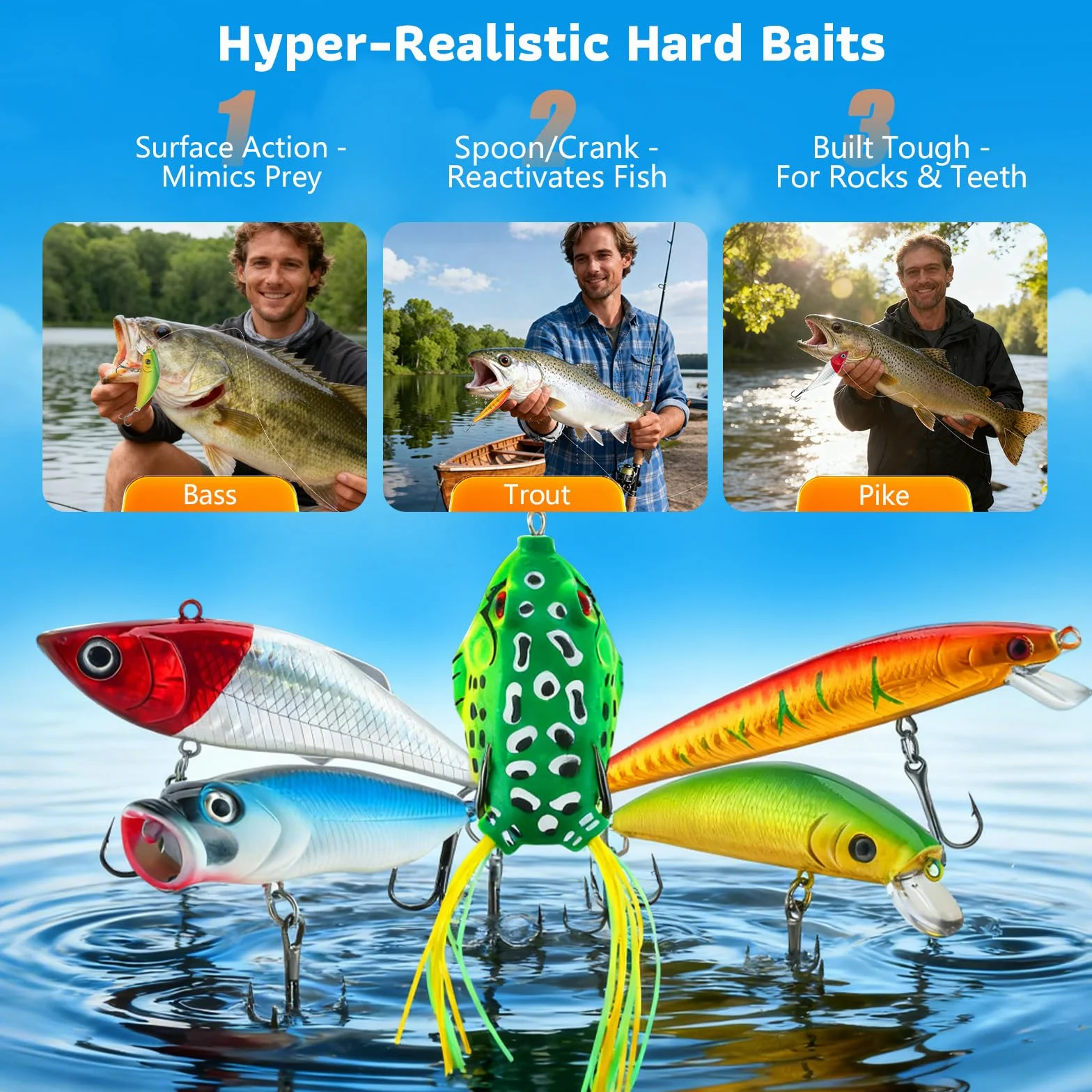 Juego de señuelos de pesca, 314 unidades, accesorios de pesca y accesorios de pesca con clips para labios, anzuelos, pesos de pesca, maletín de 3 estantes con accesorios, equipo de pesca adecuado para