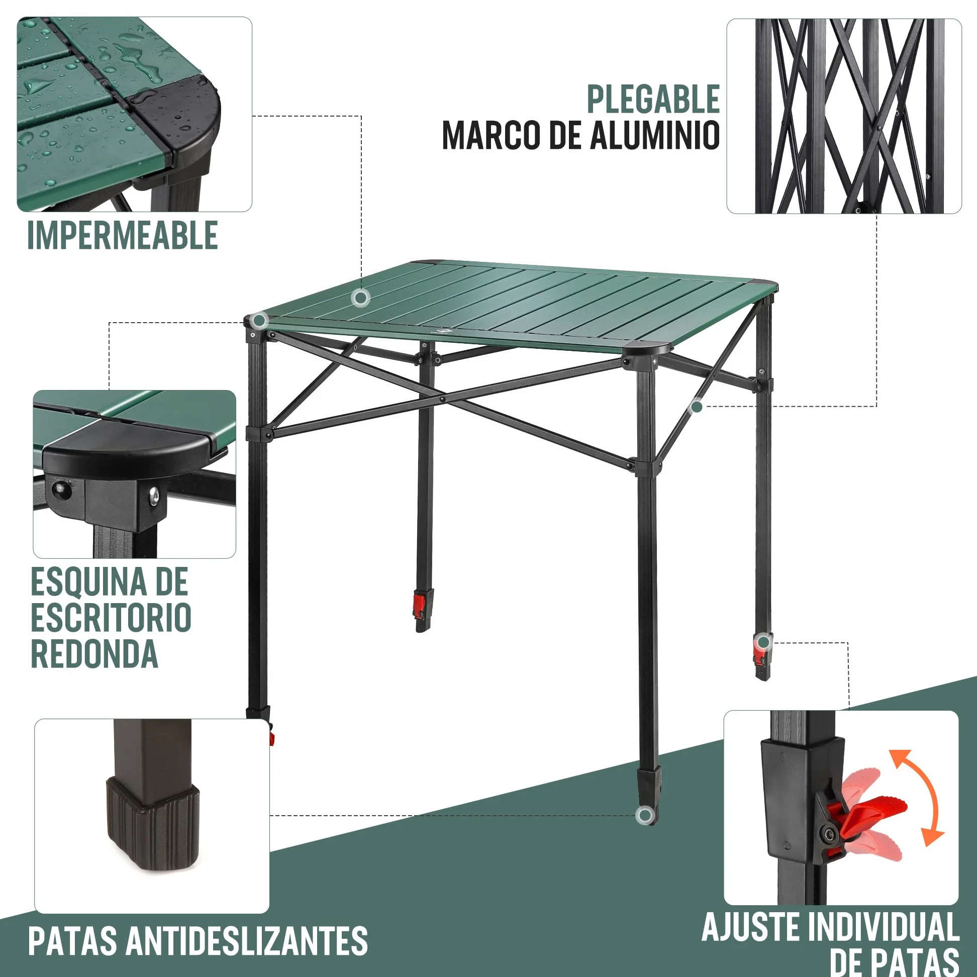 VILLEY Mesa Plegable con Bolsa de Transporte, Mesa Plegable Portátil de Aluminio, Mesa de Camping de Altura Ajustable, Mesa de Acampada para Picnic, Pesca, Camping, Playa y Extrior, 70 * 70 * 78cm
