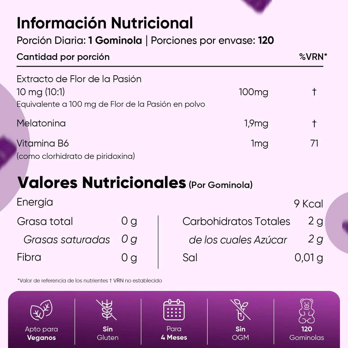 Melatonina Gominolas 120 Unidades con Vitamina B6 y Sabor Natural a Fruta de la Pasión - Gummies Veganas Sin Gluten