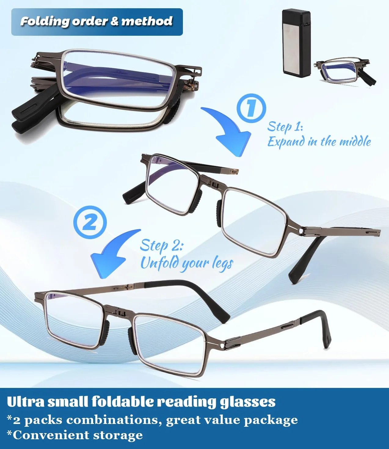 Hubeye Gafas de lectura plegables de metal con bisagras de resorte anti luz azul