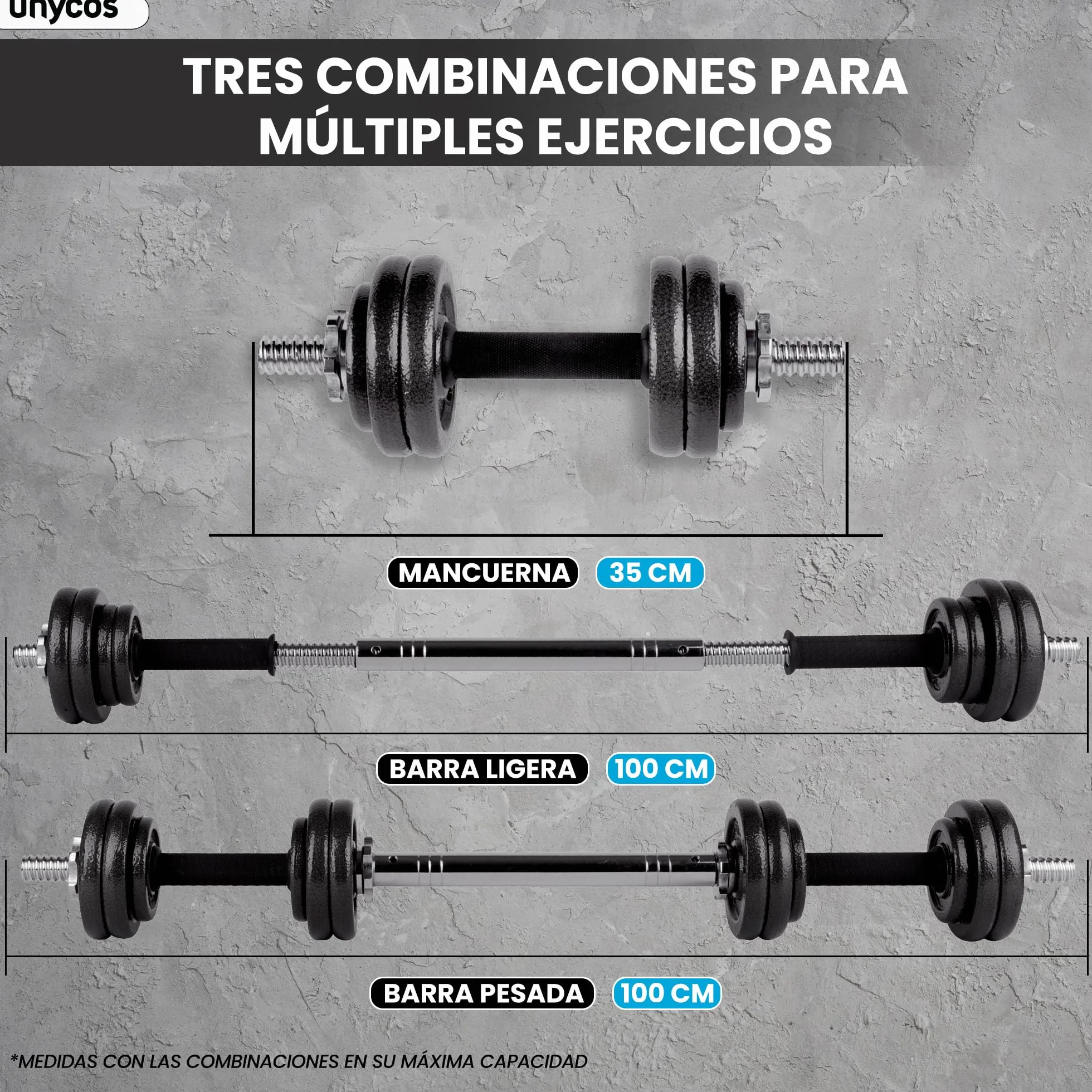 Mancuernas Ajustables 3 en 1 15-50 kg Hierro con Barra de Conexión Pesas Gimnasio en Casa