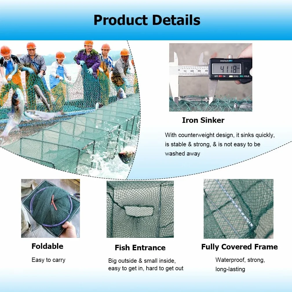 Paquete de 2 trampas de Cebo for camarones y cangrejos de 7,9 a 52,5 pies de Largo, trampas for Peces, Red de Pesca, Captura automáticamente más Peces fácilmente
