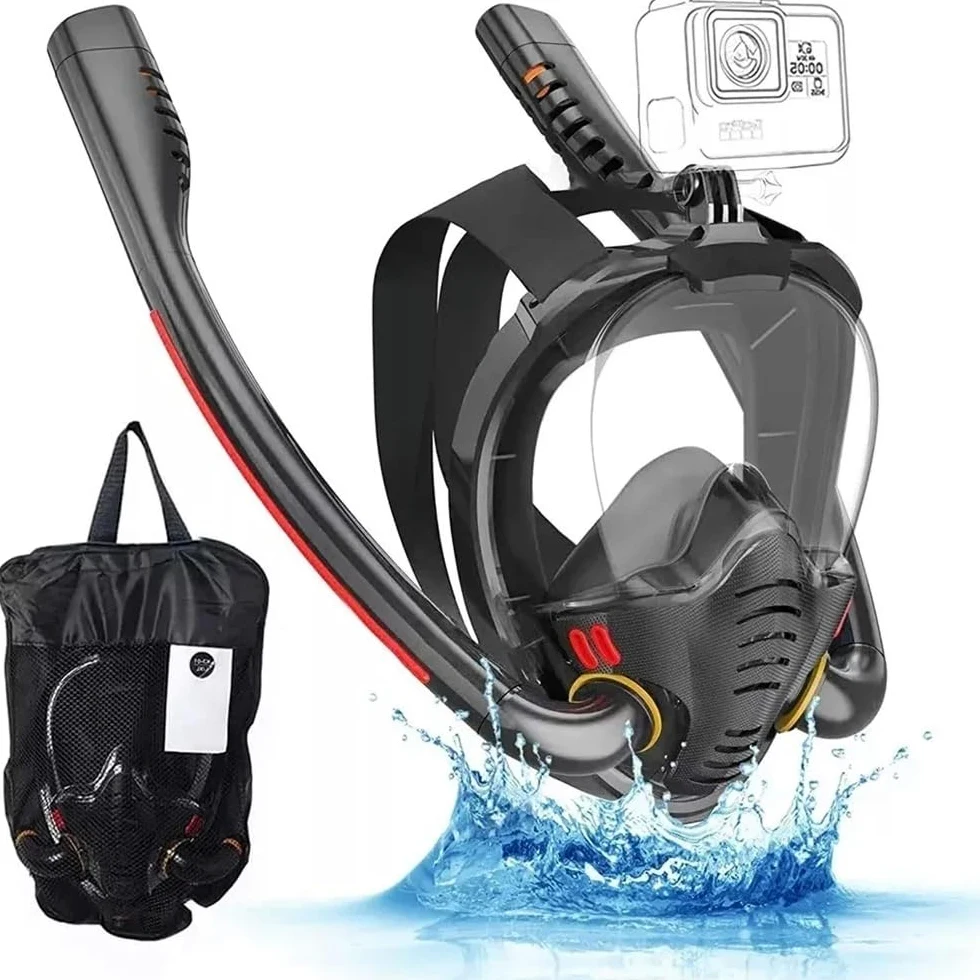 Buceo Máscara de Snorkel Máscara de Snorkel de Doble Tubo de Silicona, máscara de Buceo Completamente Seca, máscara de natación para Adultos, Gafas de Buceo