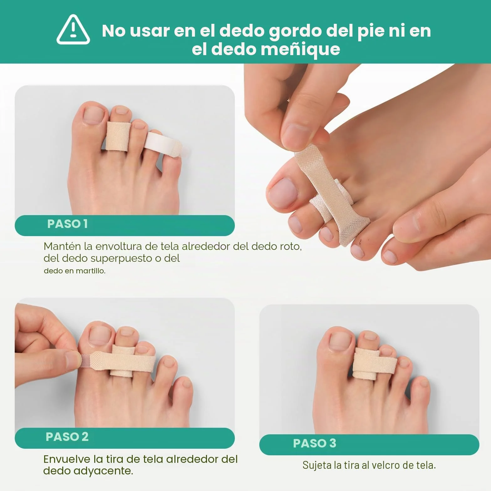 Corrector de dedos en martillo - Paquete de 8 férulas acolchadas para dedos de los pies