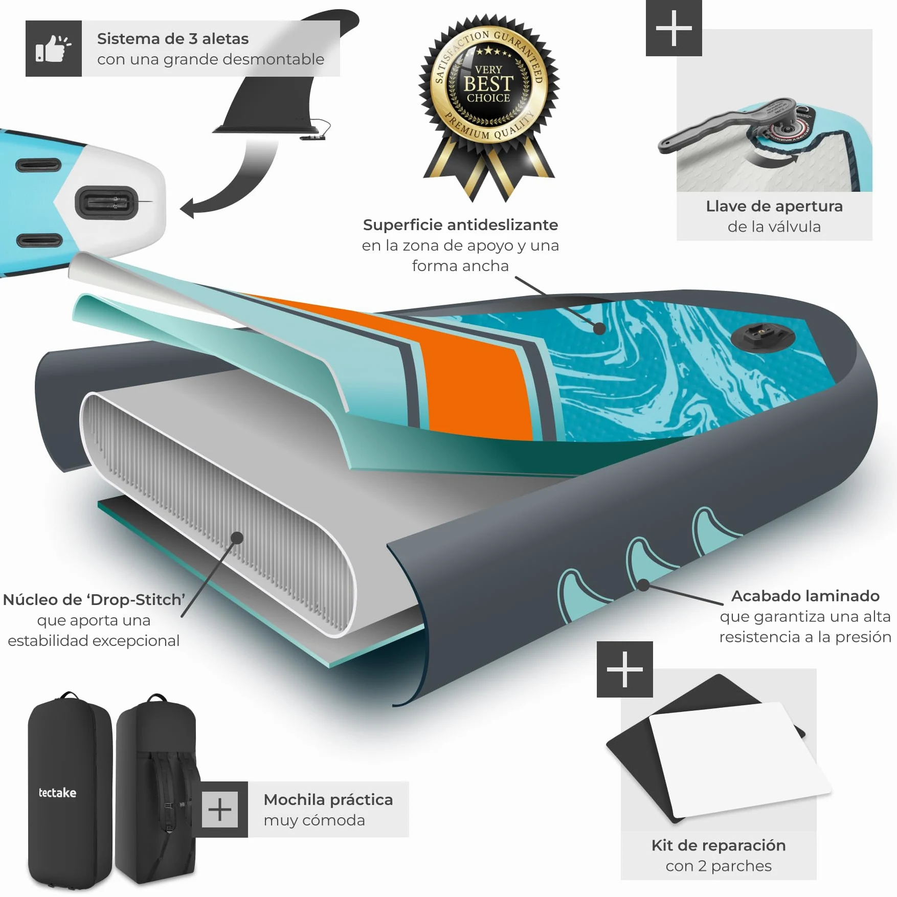 tectake® Tabla de Paddle Surf Hinchable