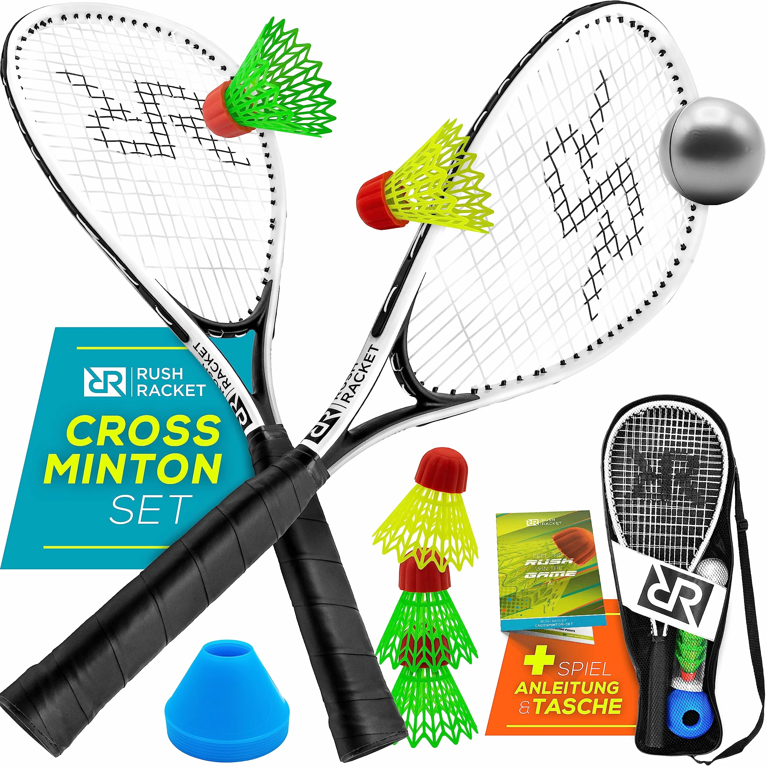 Juego de bádminton RS3 Speed 5 piezas raquetas pelotas bolsa transporte crossminton blanco