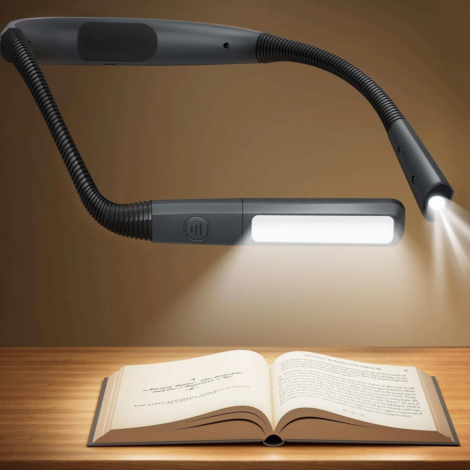 Glocusent Luz de Lectura Recargable, Lámpara Cuello 5 Colores Brillo Regulable, 100 Horas Autonomía